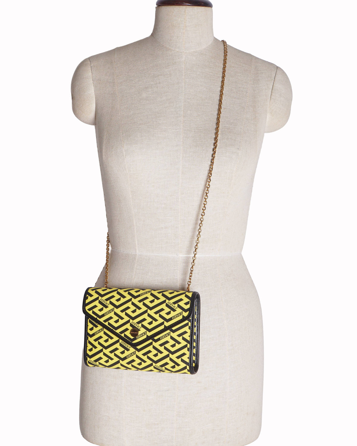 Versace La Greca Yellow & Black Chain Crossbody Bag
