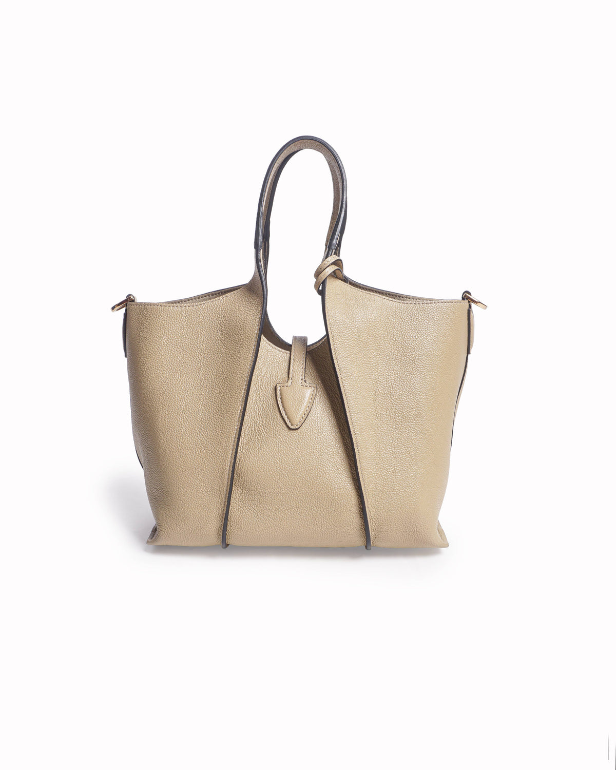 Tod's Taupe Pebbled Leather T Timeless Small Tote Bag