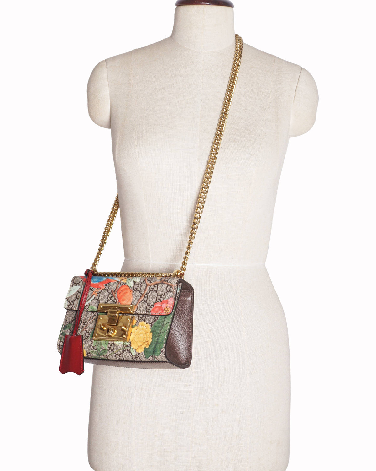 Gucci Padlock Tian Floral GG Supreme Chain Shoulder Bag