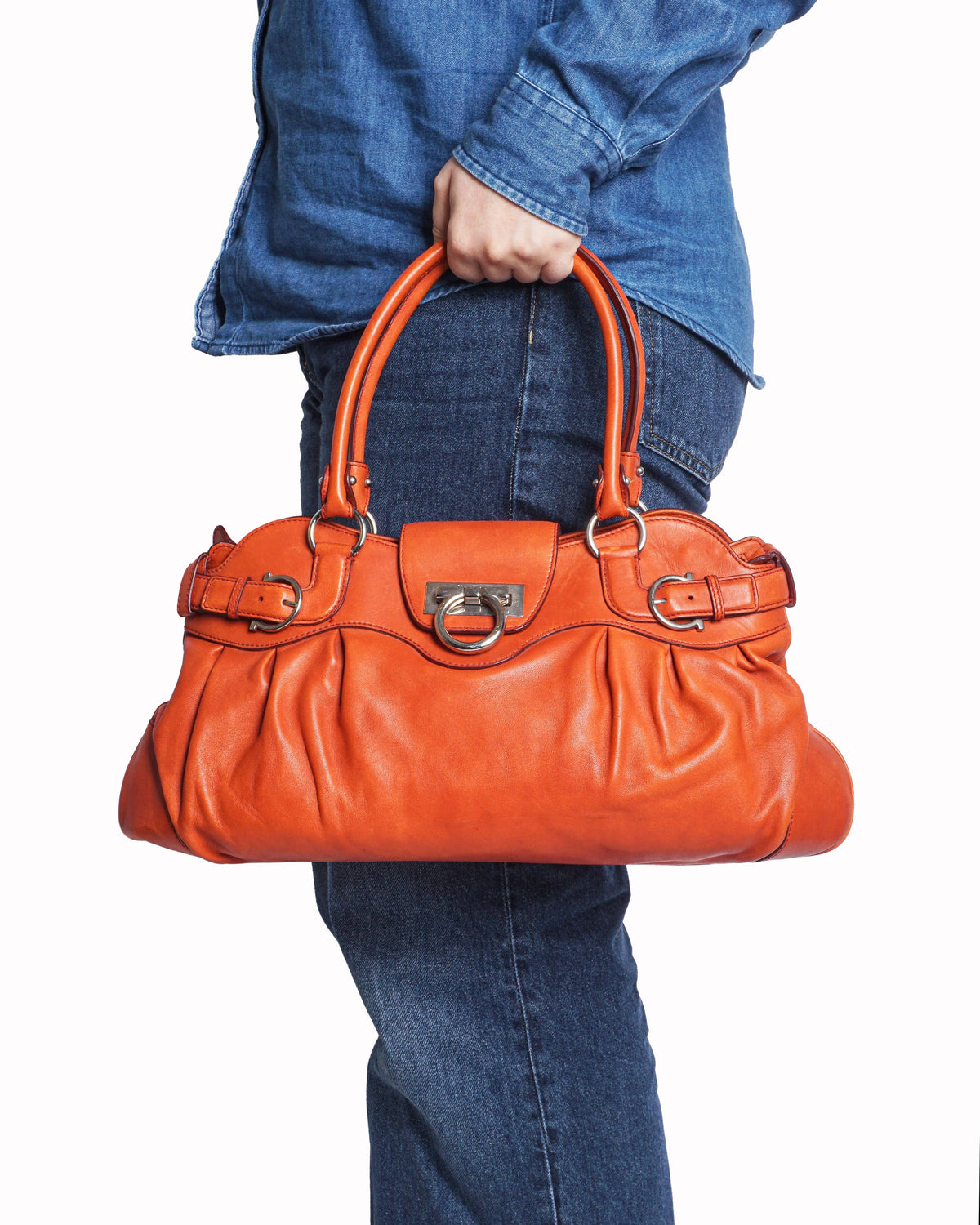 Salvatore Ferragamo Orange Leather Marissa Satchel Bag