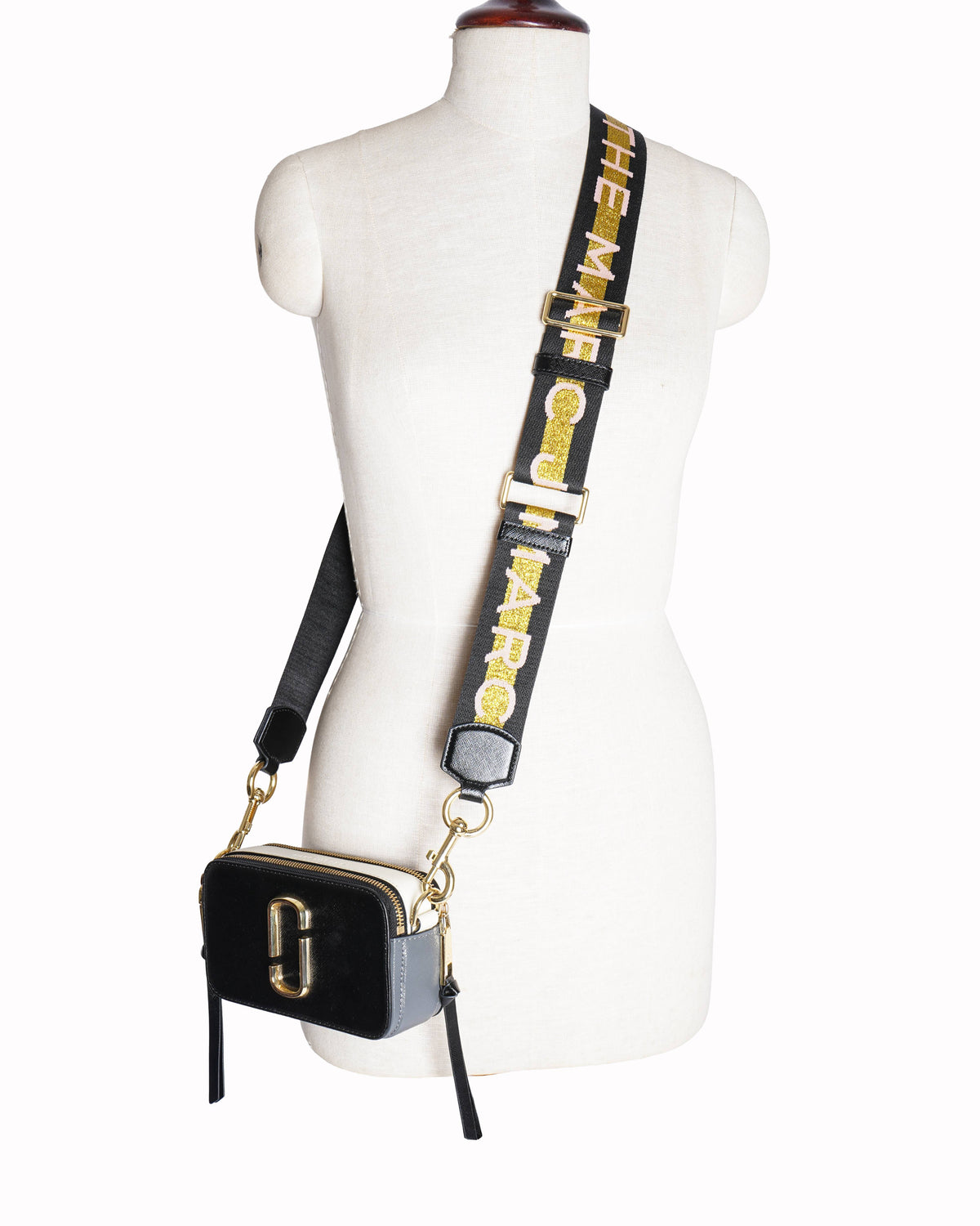 Marc Jacob Black & White Saffiano Leather Snapshot Camera Bag