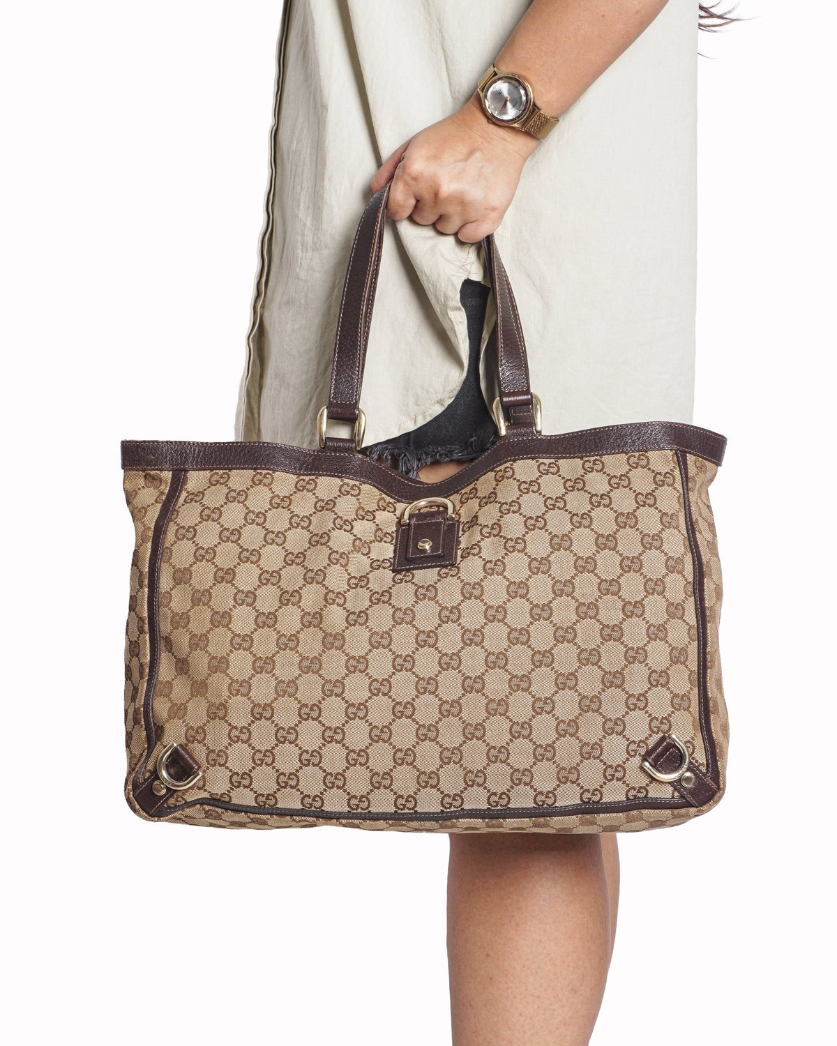 Gucci Abbey GG Monogram Canvas Leather Tote Bag