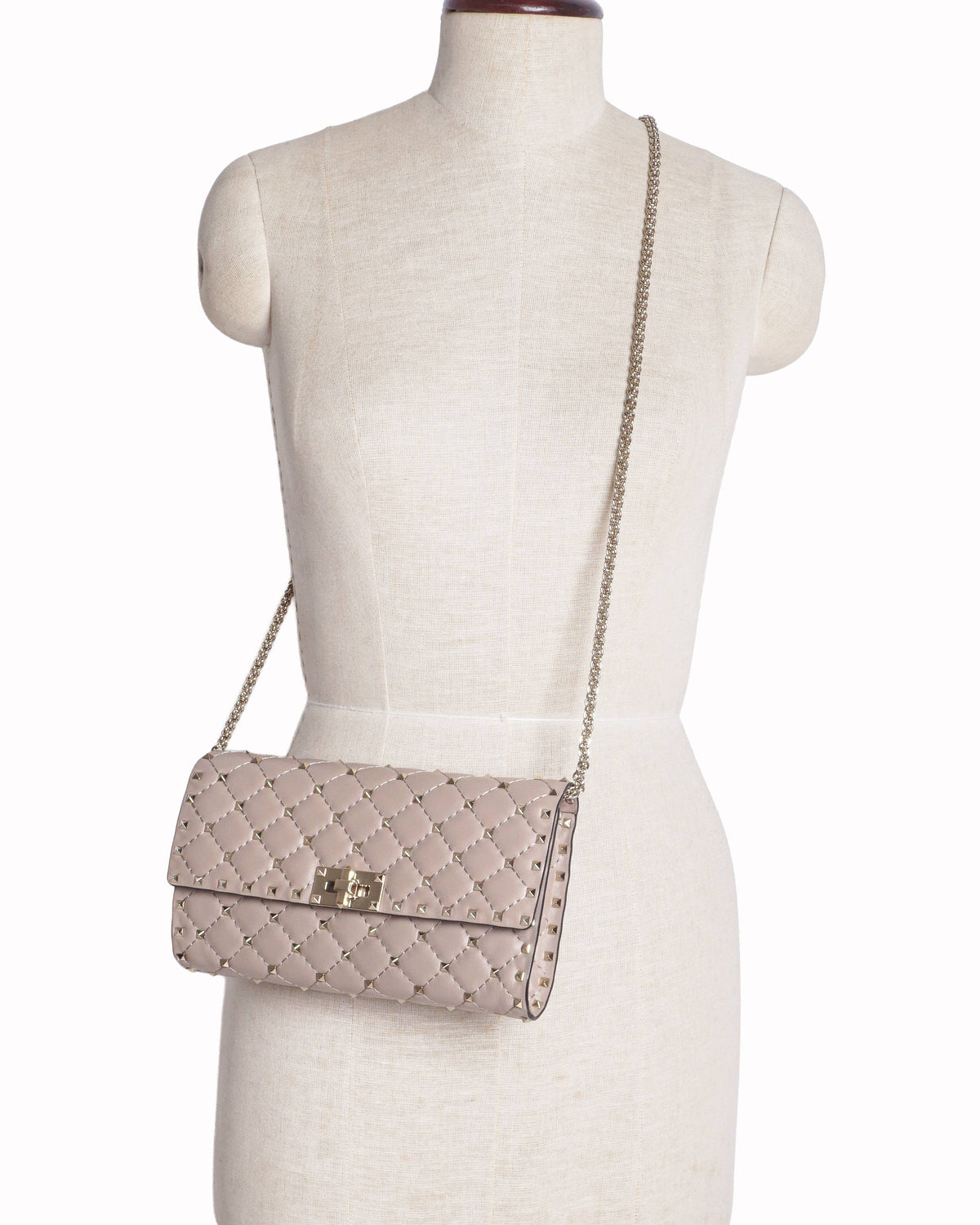 Valentino Garavani Powder Pink Rockstud Spike Wallet on Chain