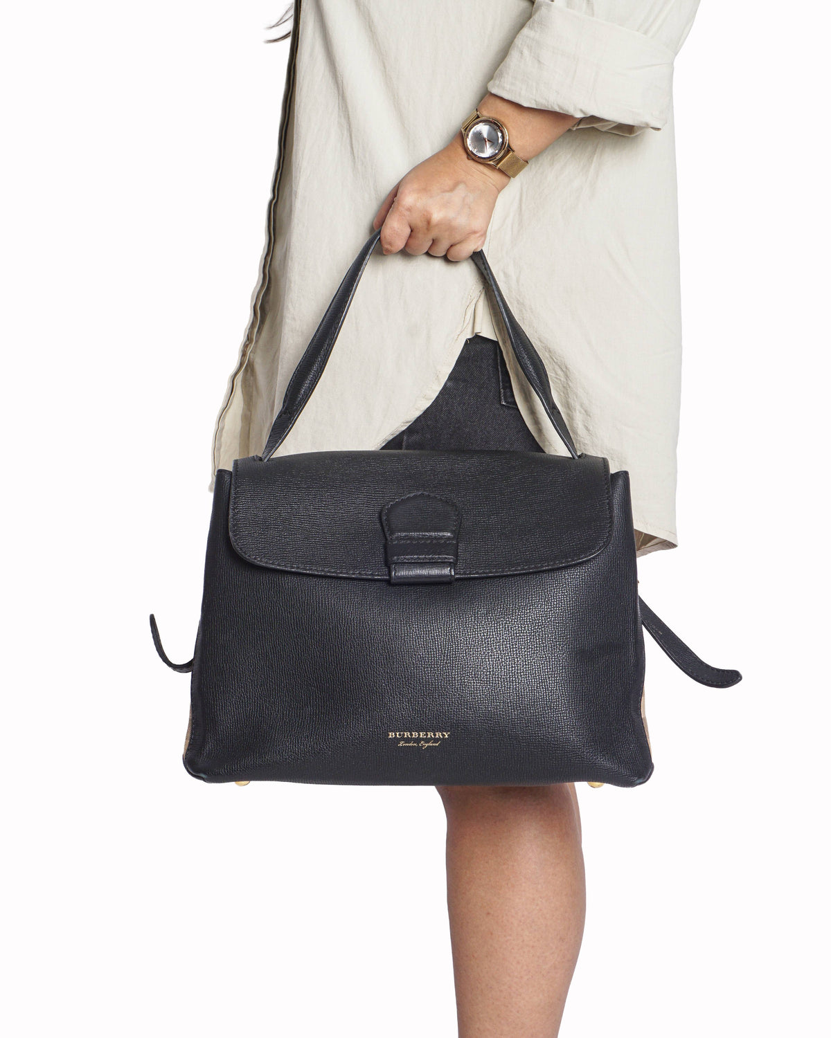 Burberry Camberley Black Leather Top Handle Bag
