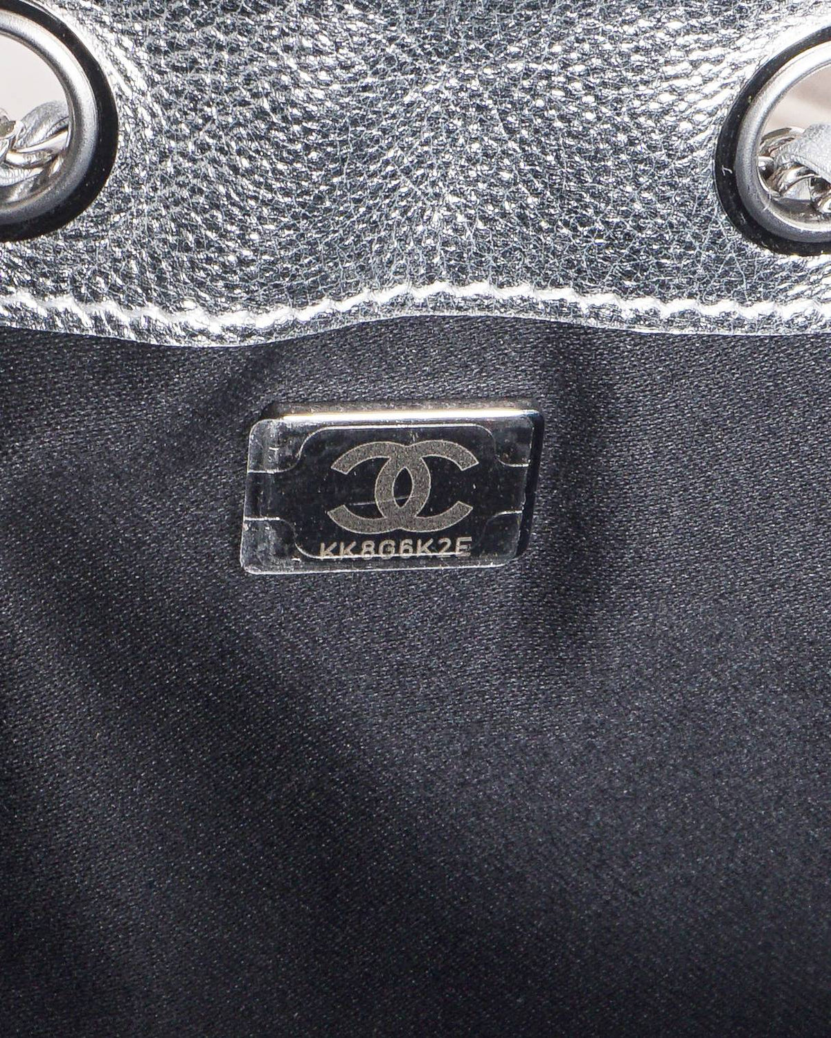 Chanel Metallic Silver Caviar Quilted Mini 25 Drawstring Bag