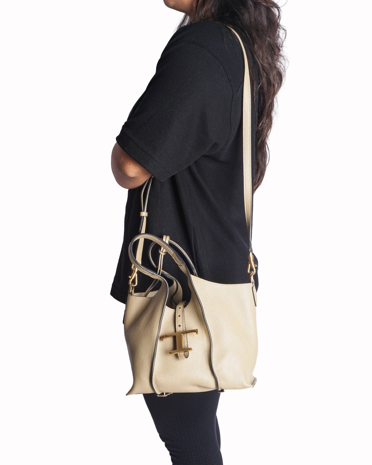 Tod's Taupe Pebbled Leather T Timeless Small Tote Bag
