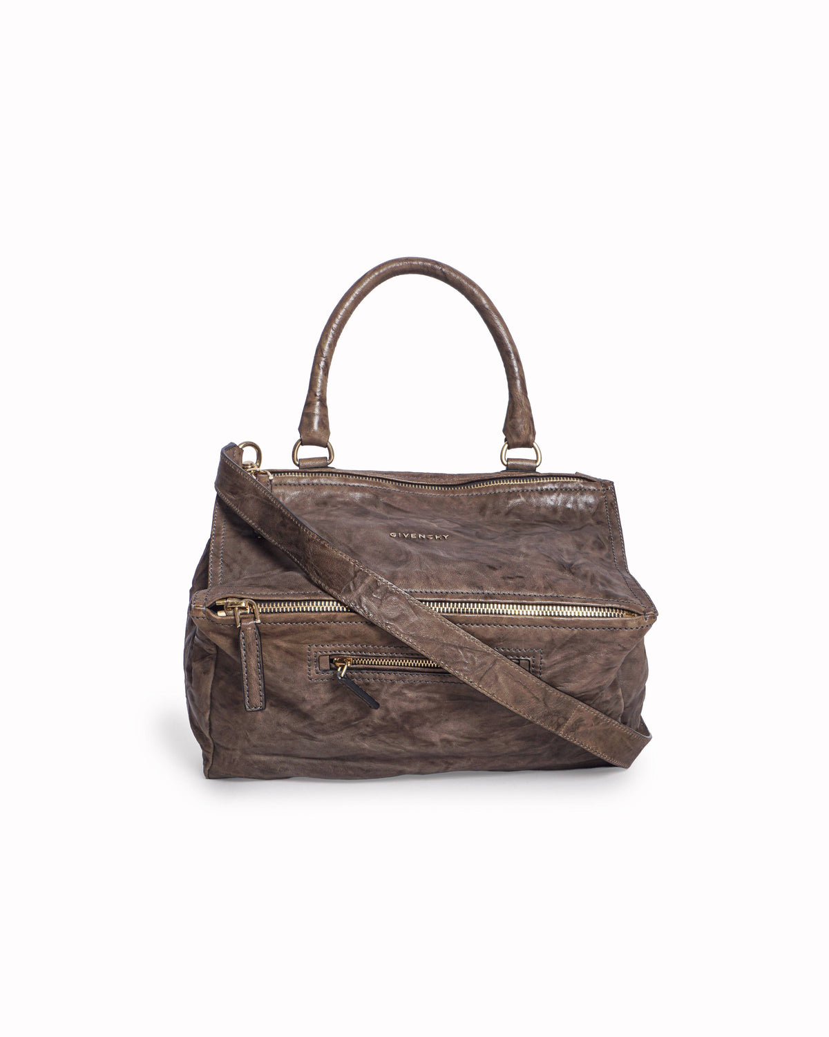 Givenchy Taupe Pepe Crinkled Leather Medium Pandora Bag