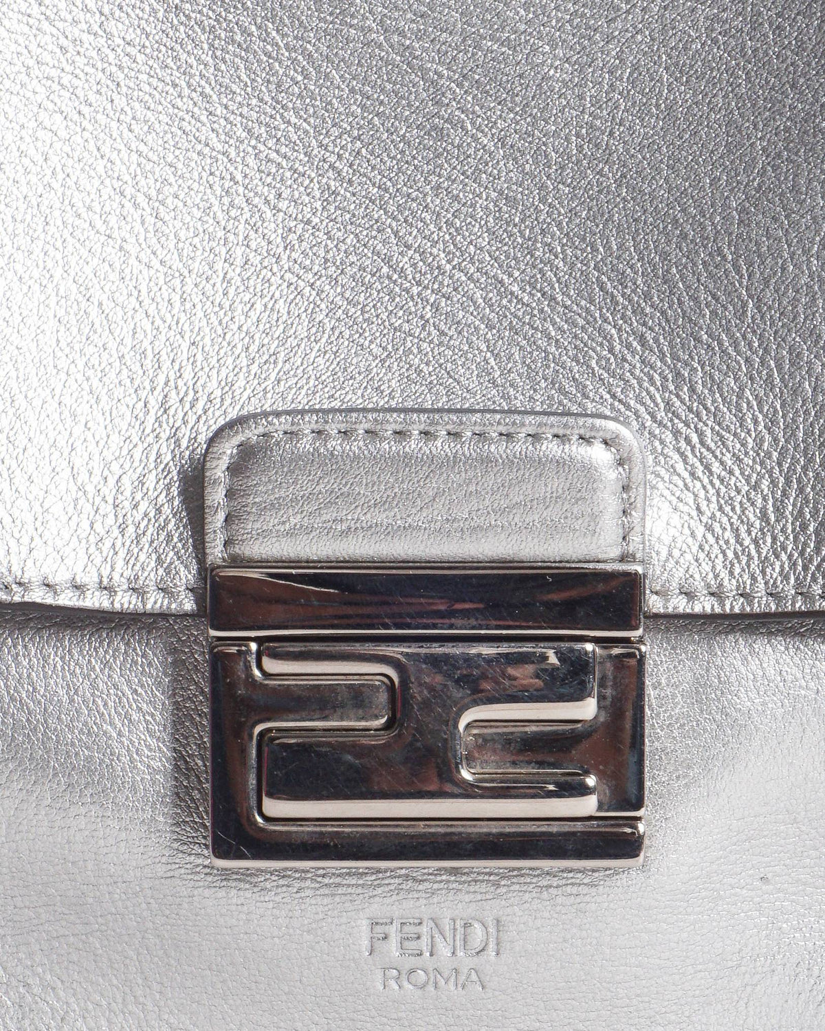 Fendi Kan U Small Silver Metallic Leather Shoulder Bag