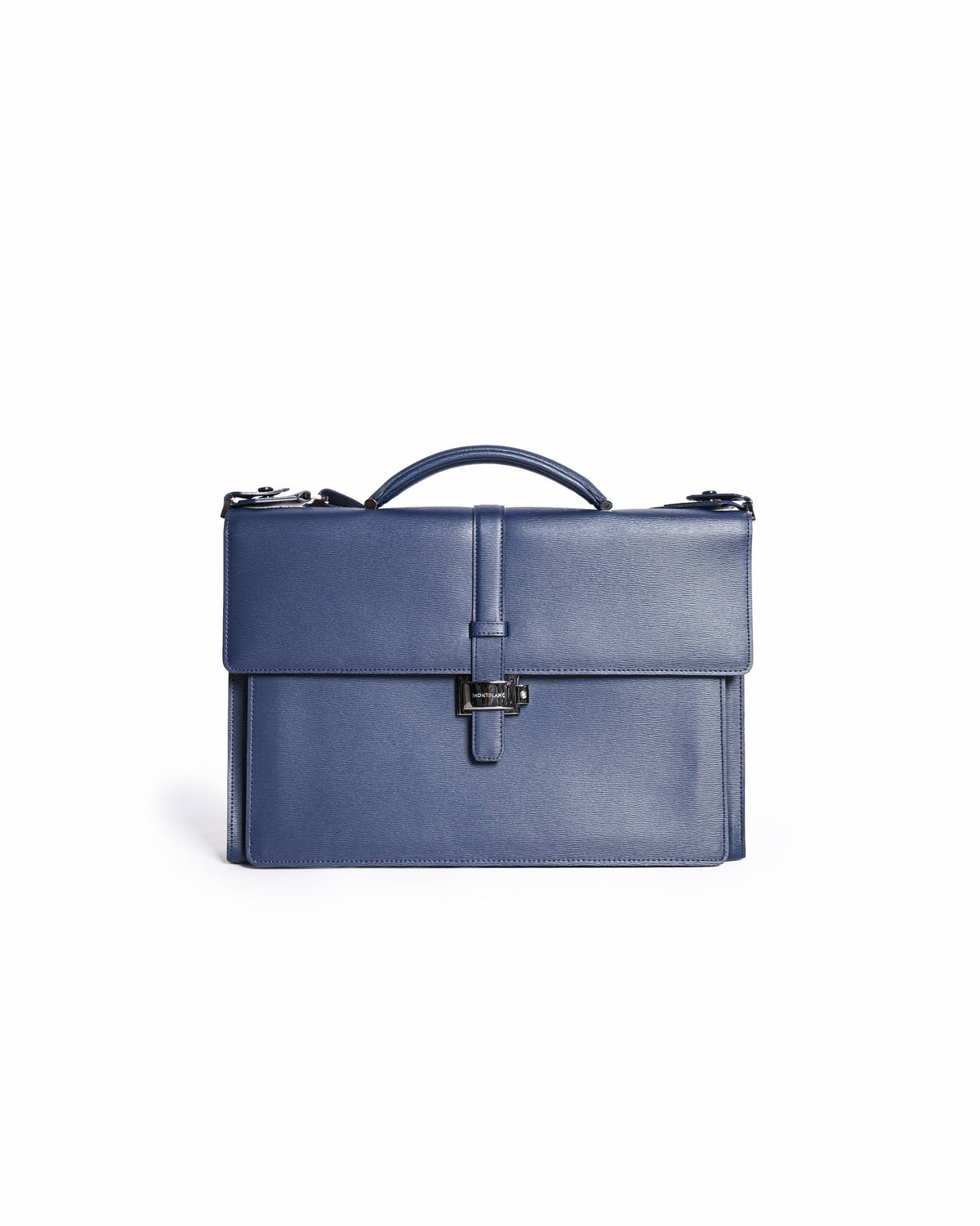 Mont Blanc Leather Westside Double Gusset Briefcase In Navy Blue