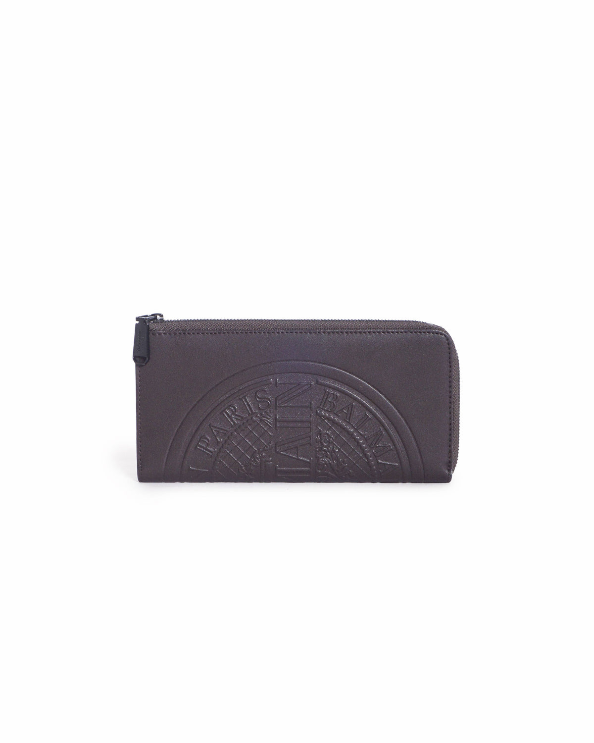 Balmain Dark Brown Embossed Leather Zip-Around Wallet