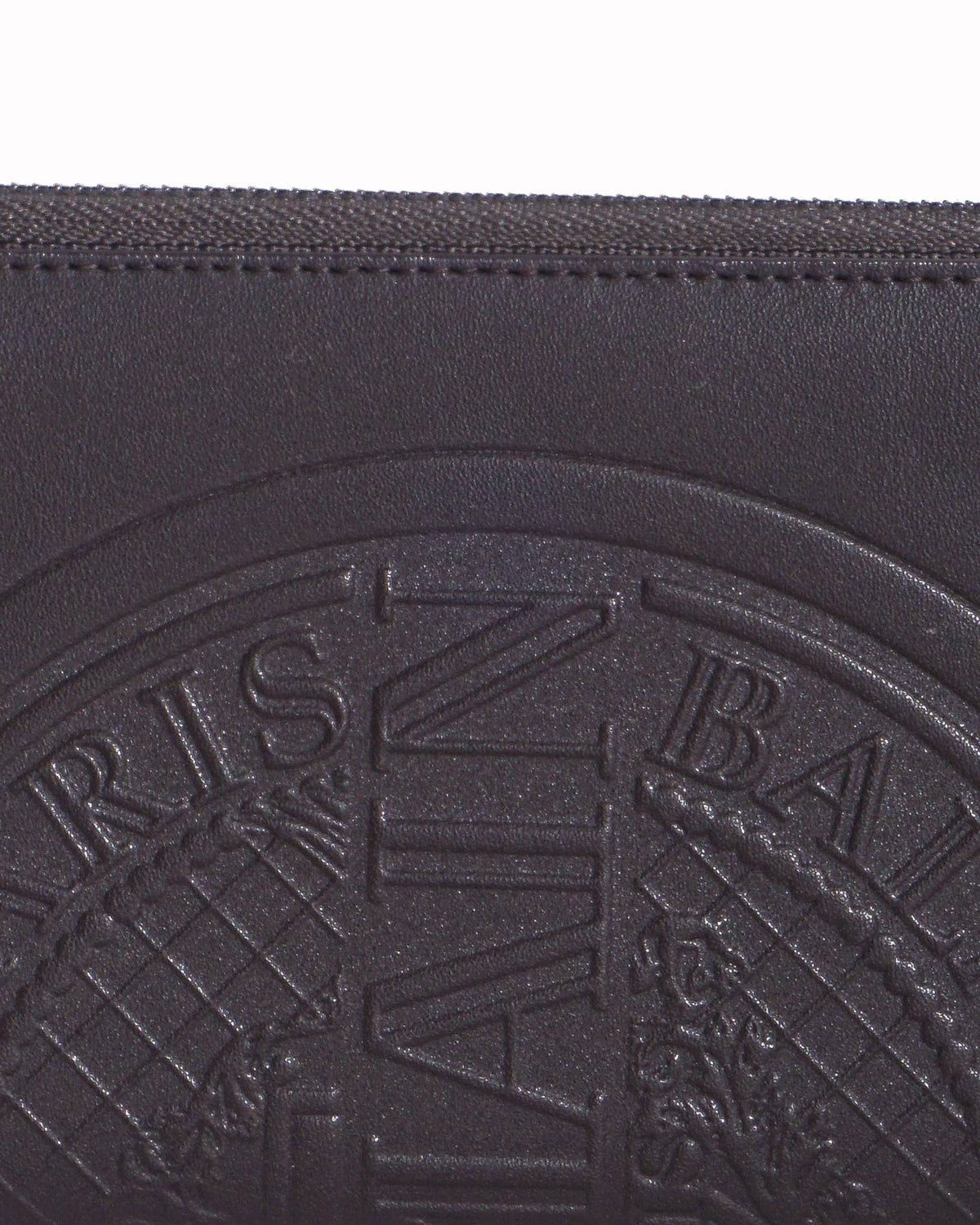 Balmain Dark Brown Embossed Leather Zip-Around Wallet