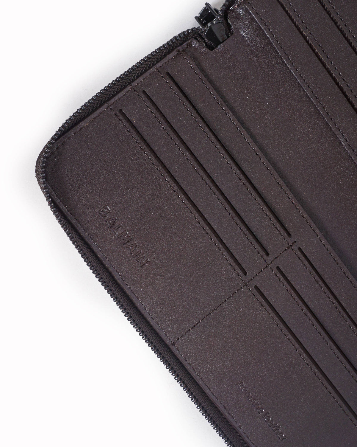 Balmain Dark Brown Embossed Leather Zip-Around Wallet