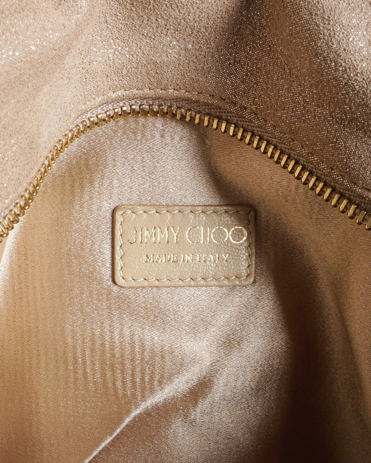Jimmy Choo Chandra Champagne Gold Metallic Crystal Leather Clutch