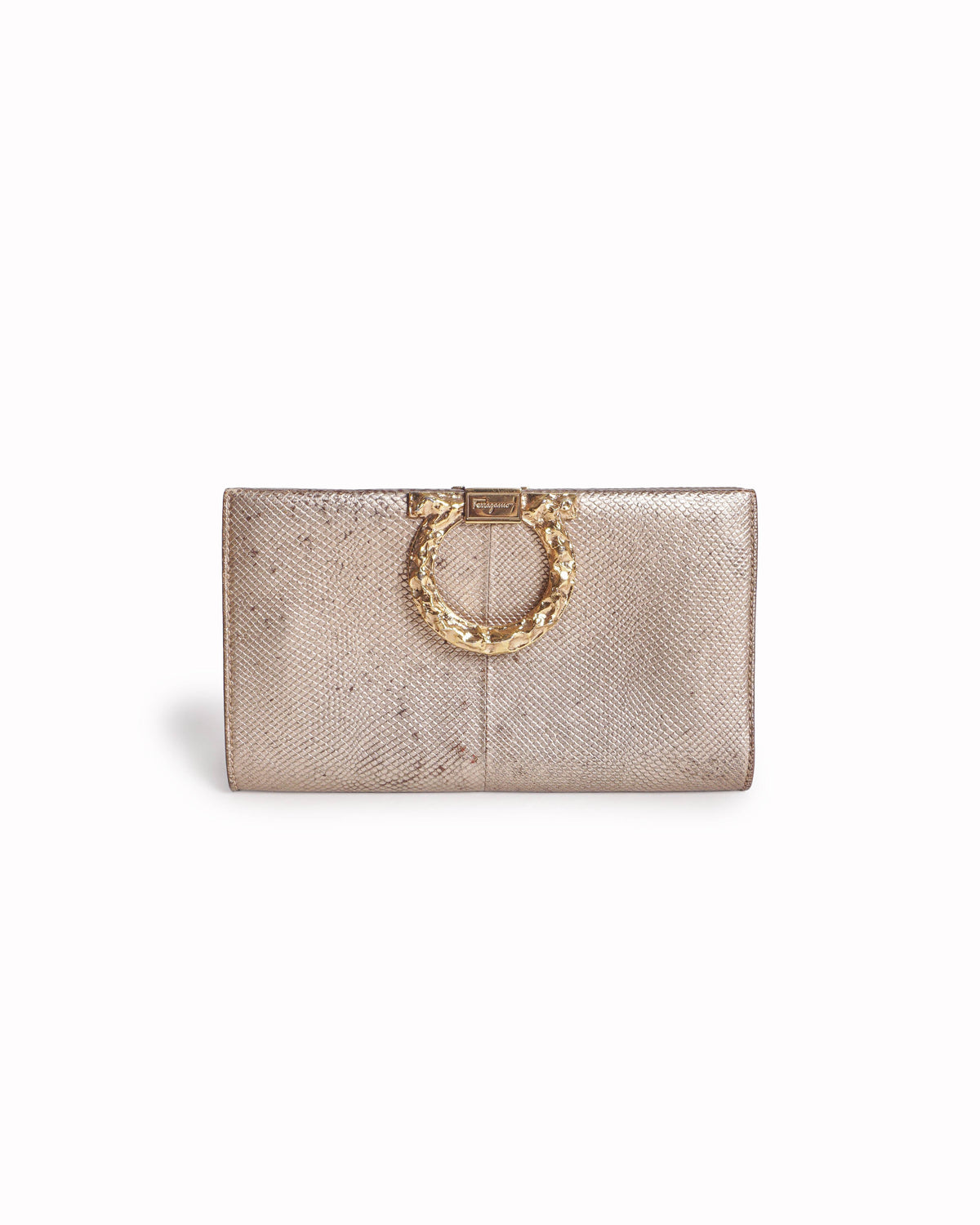 Salvatore Ferragamo Metallic Champagne Leather Gancini Wallet