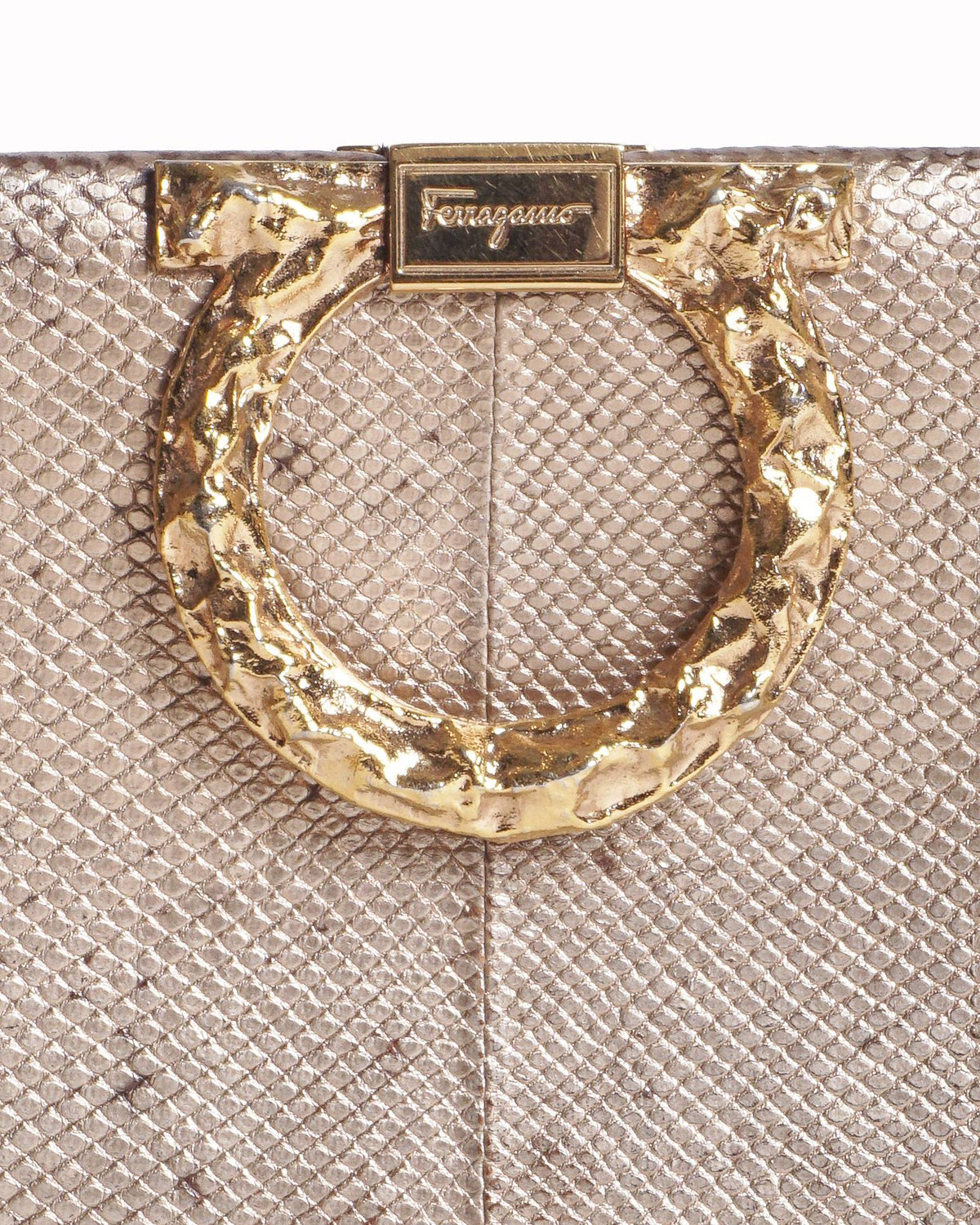 Salvatore Ferragamo Metallic Silver Leather Gancini Clutch