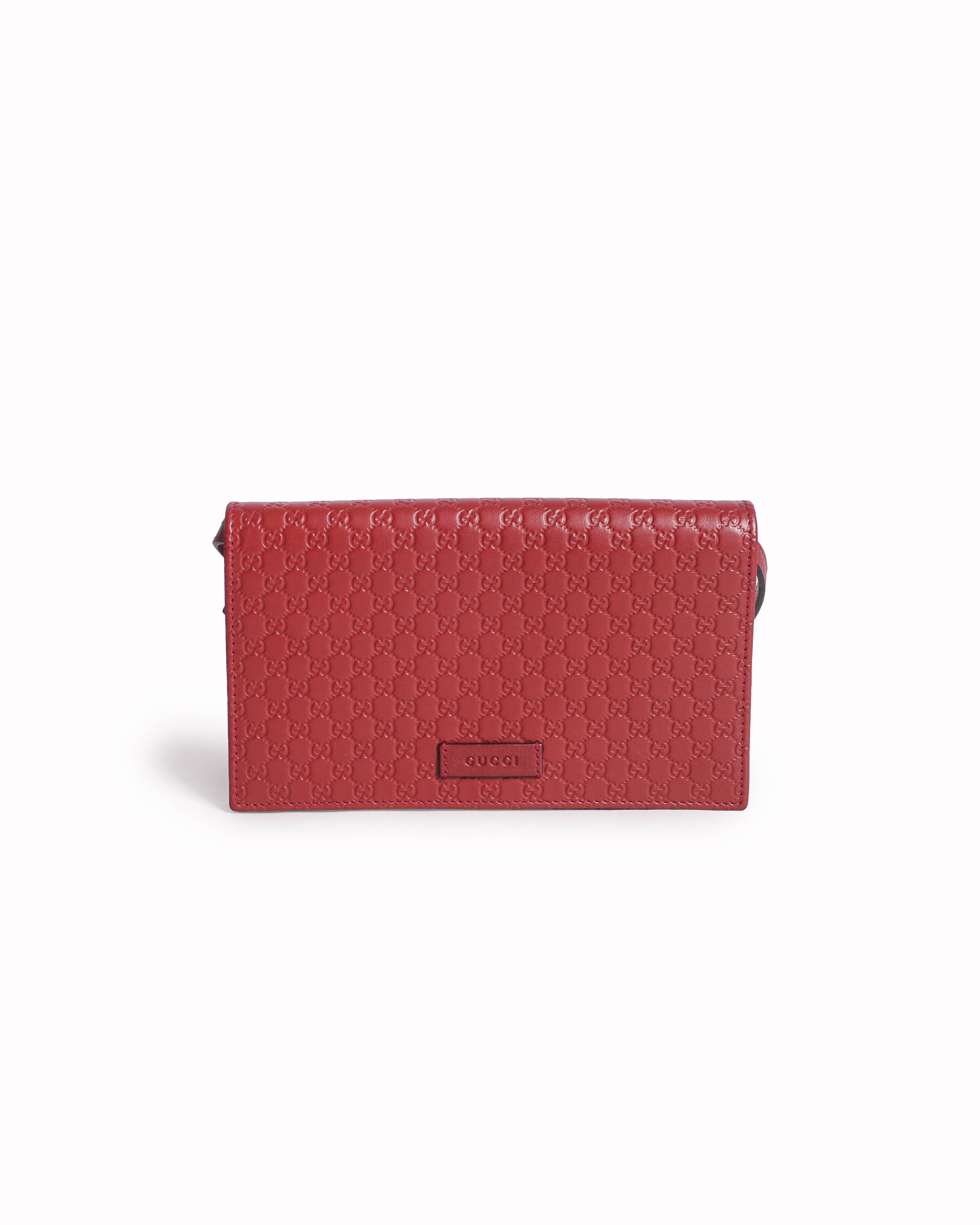 Gucci Red Microguccissima Leather Wallet on Strap