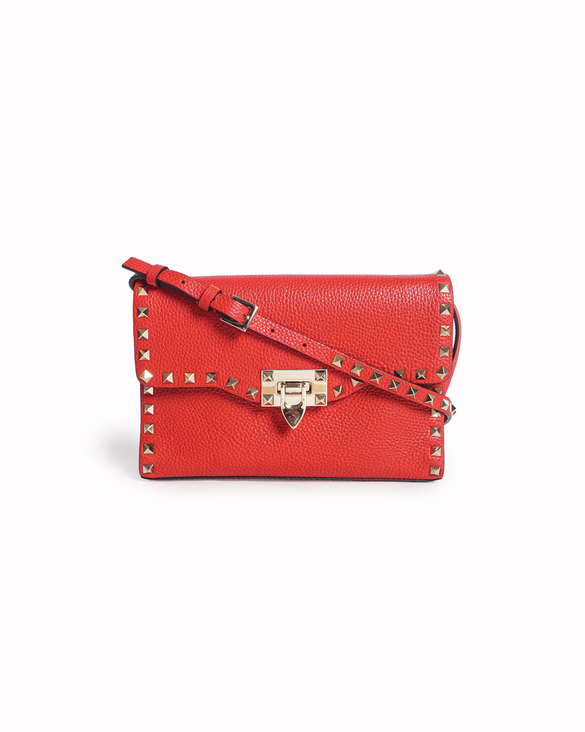 Valentino Garavani Red Grainy Calfskin Small Rockstud Crossbody Bag