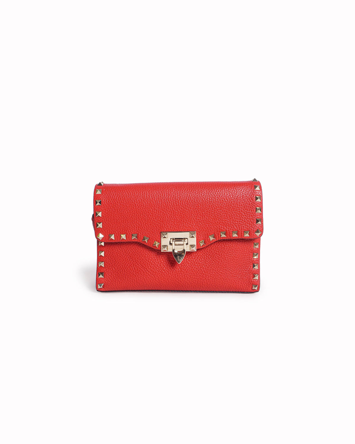 Valentino Garavani Red Grainy Calfskin Small Rockstud Crossbody Bag