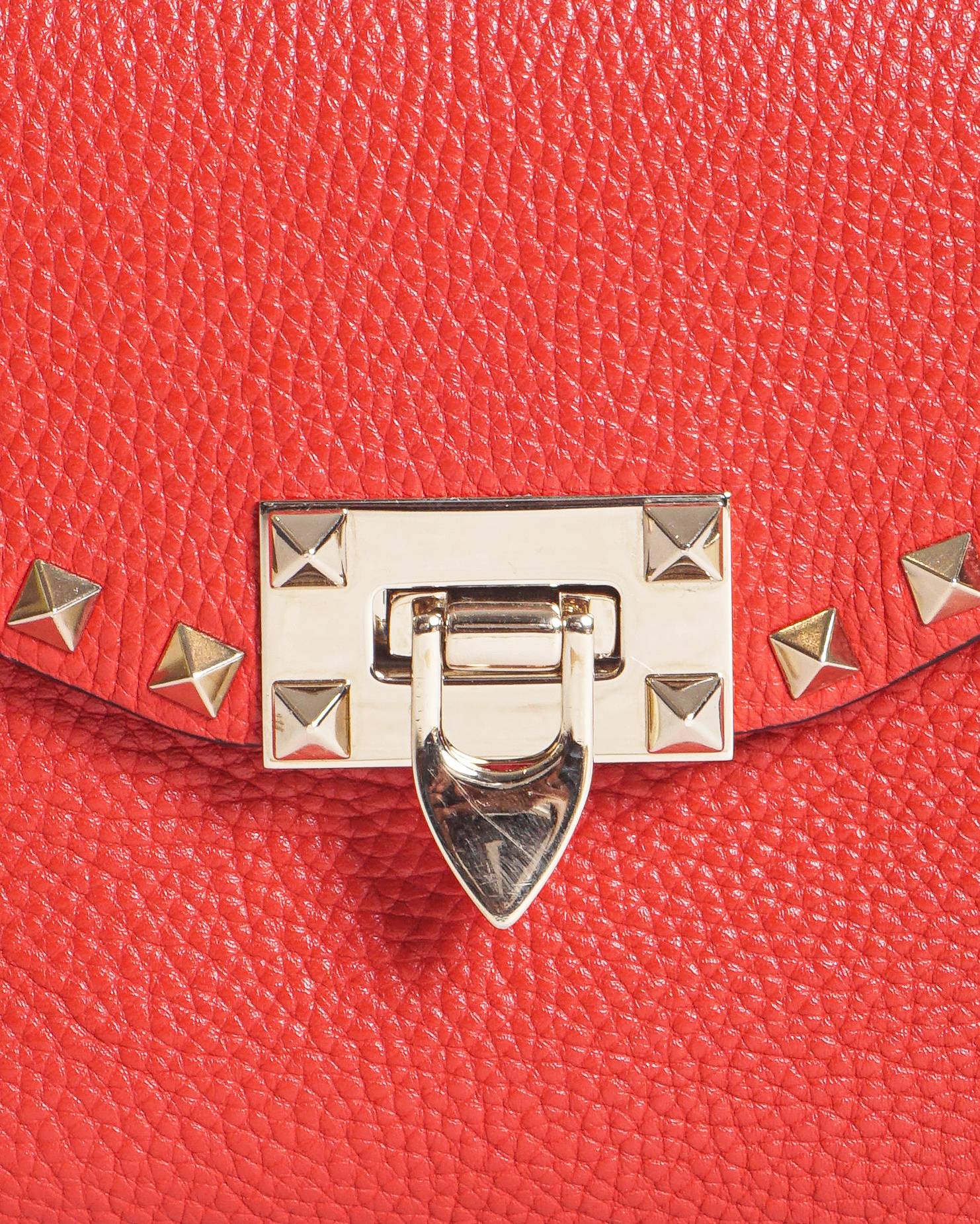 Valentino Garavani Red Grainy Calfskin Small Rockstud Crossbody Bag