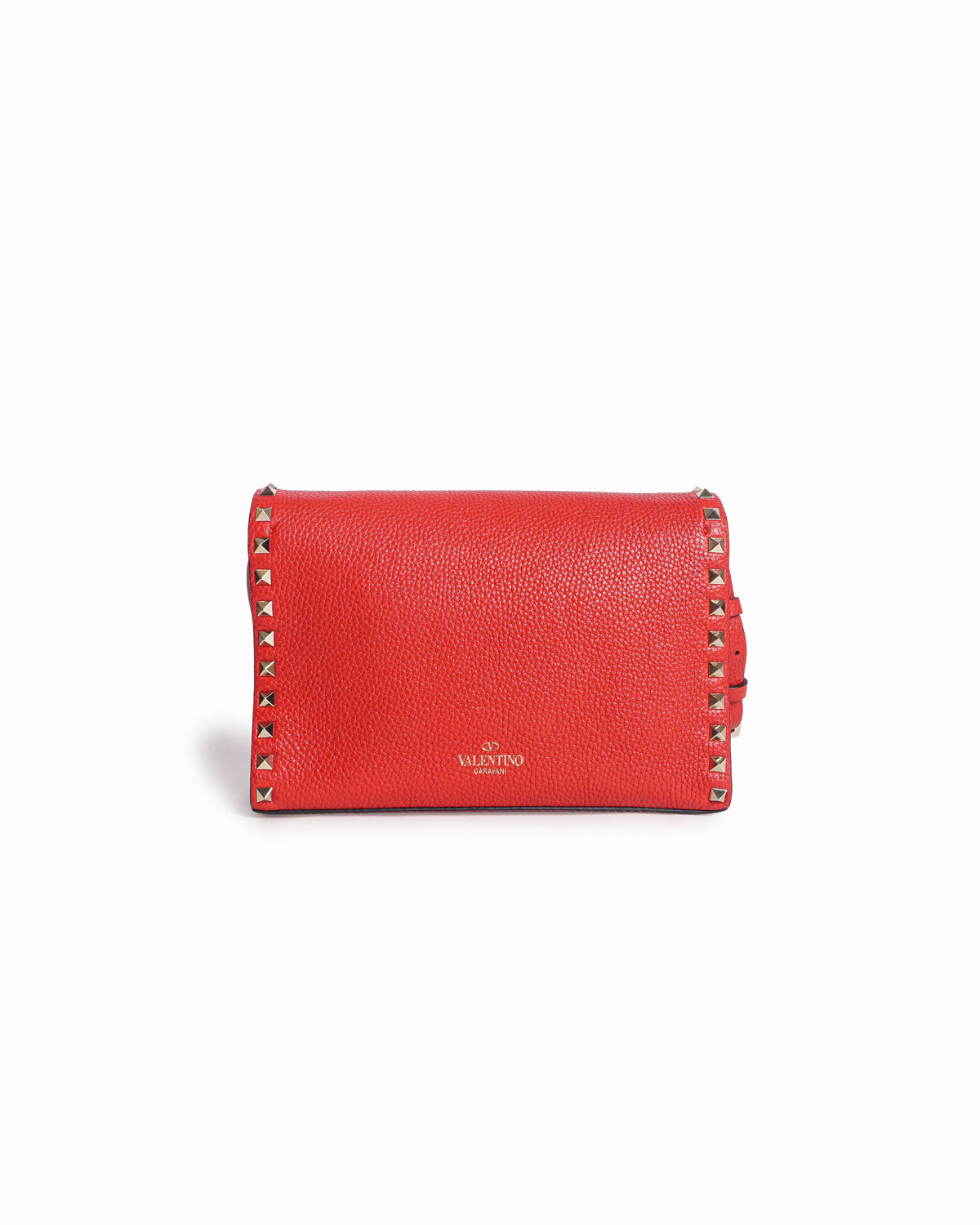 Valentino Garavani Red Grainy Calfskin Small Rockstud Crossbody Bag