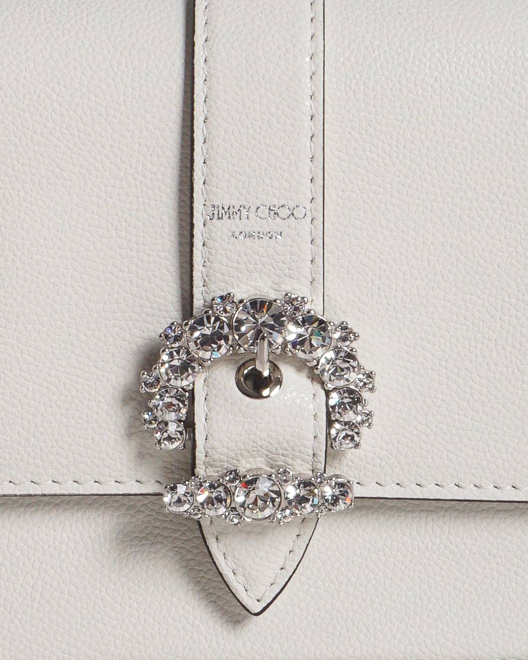 Jimmy Choo Madeline White Leather Crystal Buckle Crossbody Bag