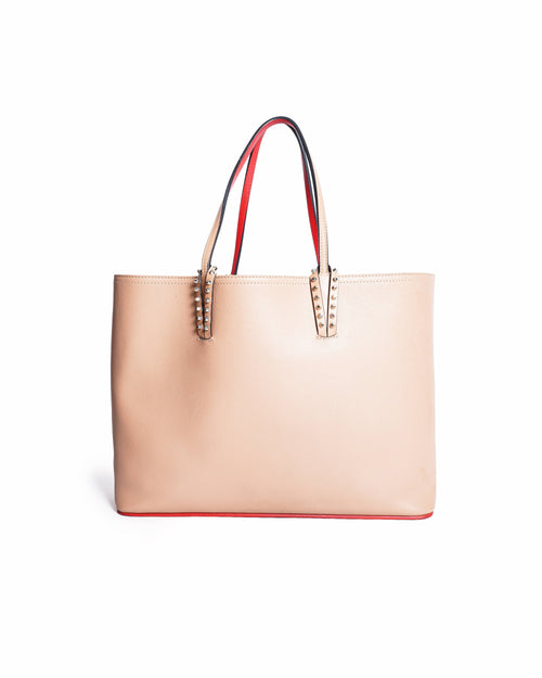 Christian Louboutin Cabata Spiked Beige Leather Tote
