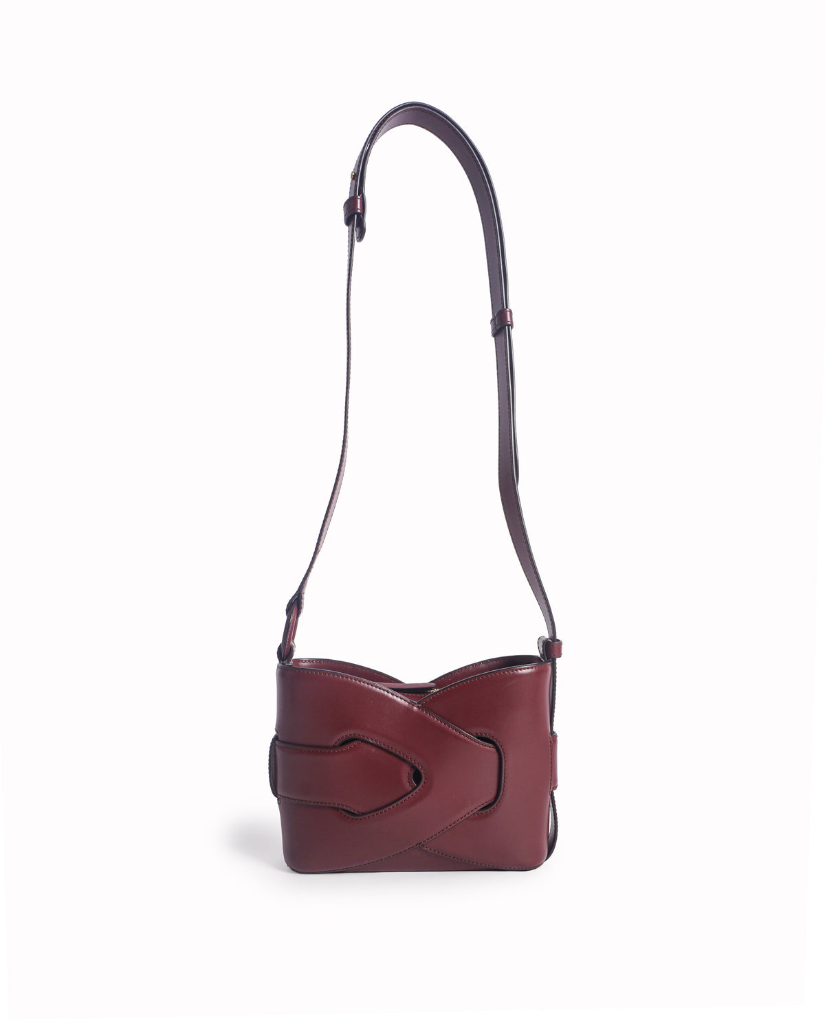 Polène Nodde Burgundy Calf Leather Crossbody Bag