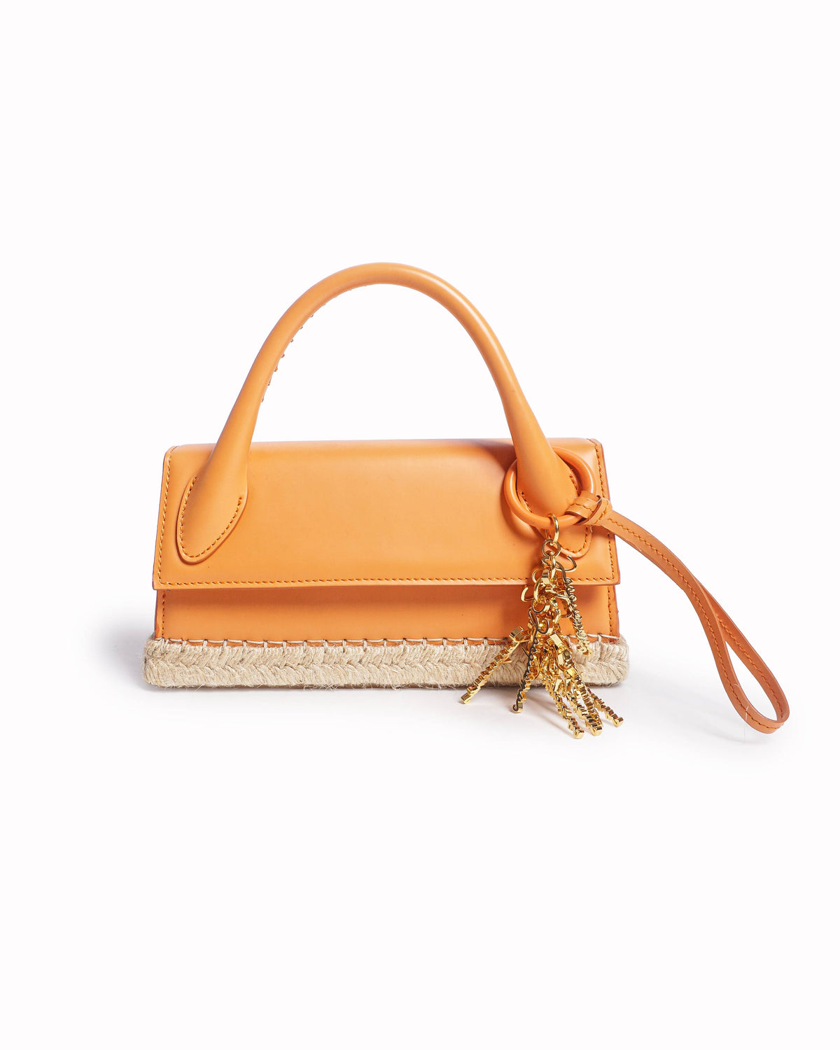 Jacquemus Orange Leather & Espadrille Jute Top Handle Bag