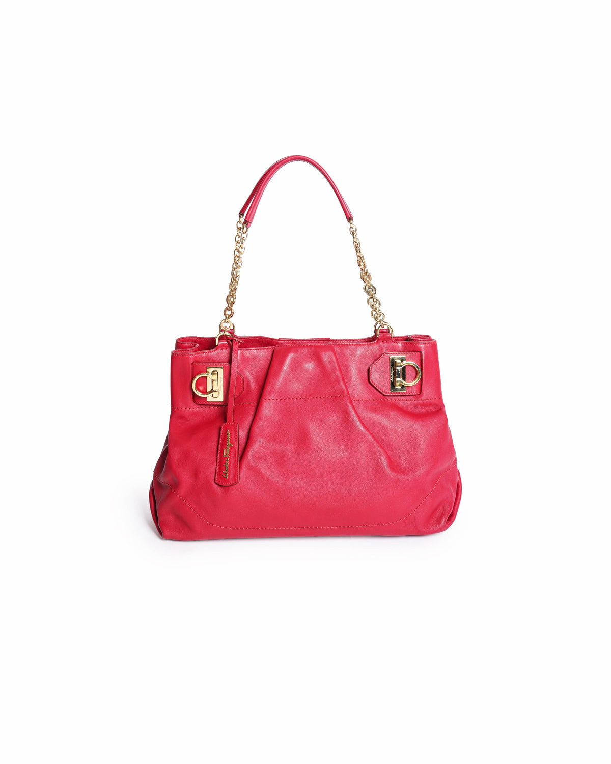 Salvatore Ferragamo Red Leather Gancini Chain Tote