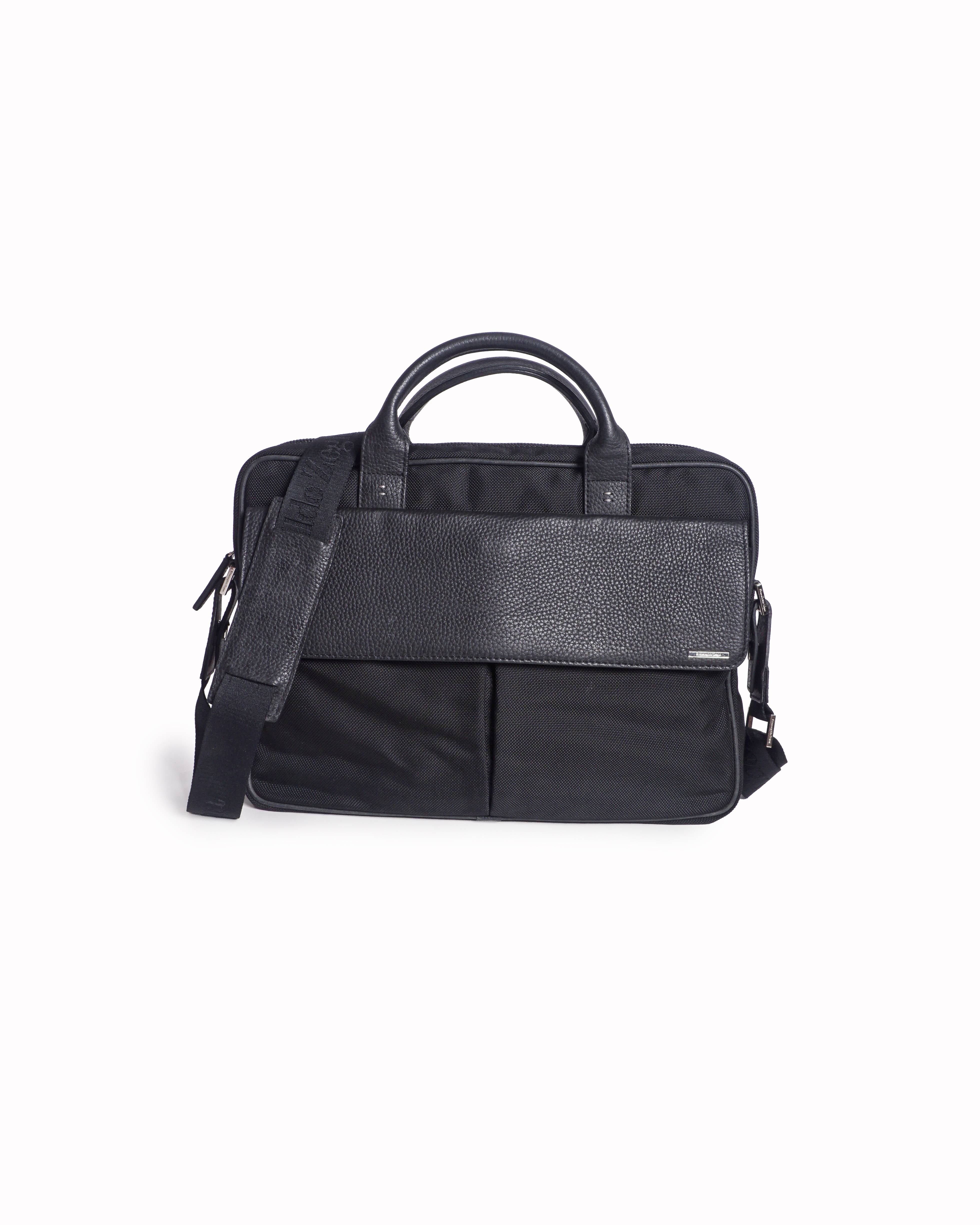 Ermenegildo Zegna Black Nylon & Leather Briefcase Bag