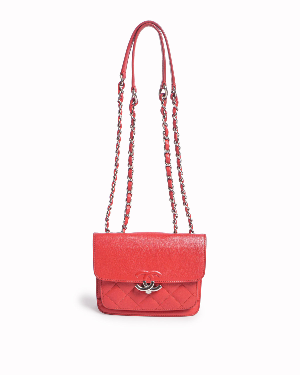 Chanel CC Chain Flap Small Red Leather Shoulder Bag