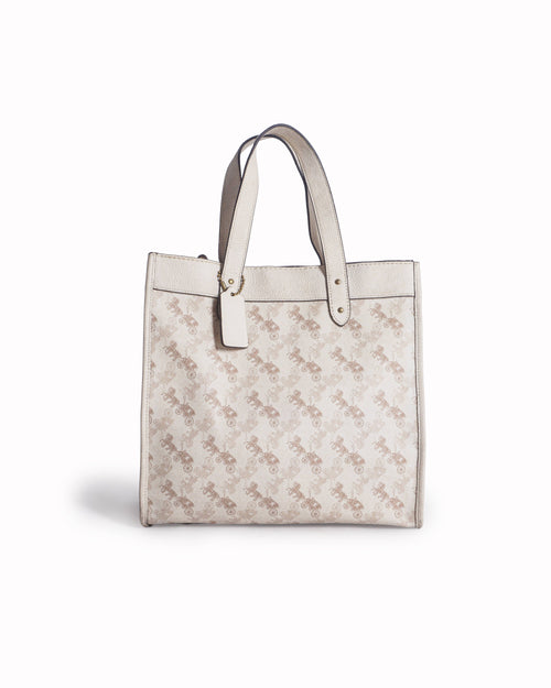 Coach Beige Horse and Carriage Print Coated Canvas Field Tote