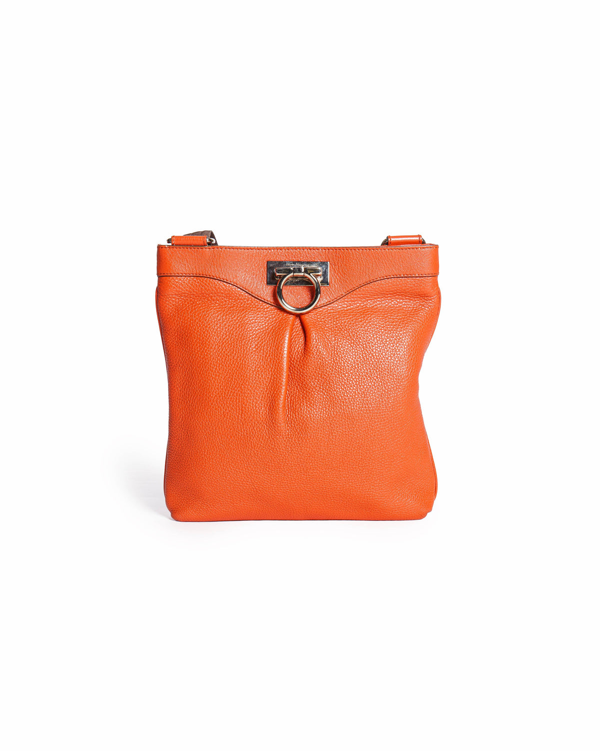Salvatore Ferragamo Gancini Pebbled Leather Crossbody Messenger Bag