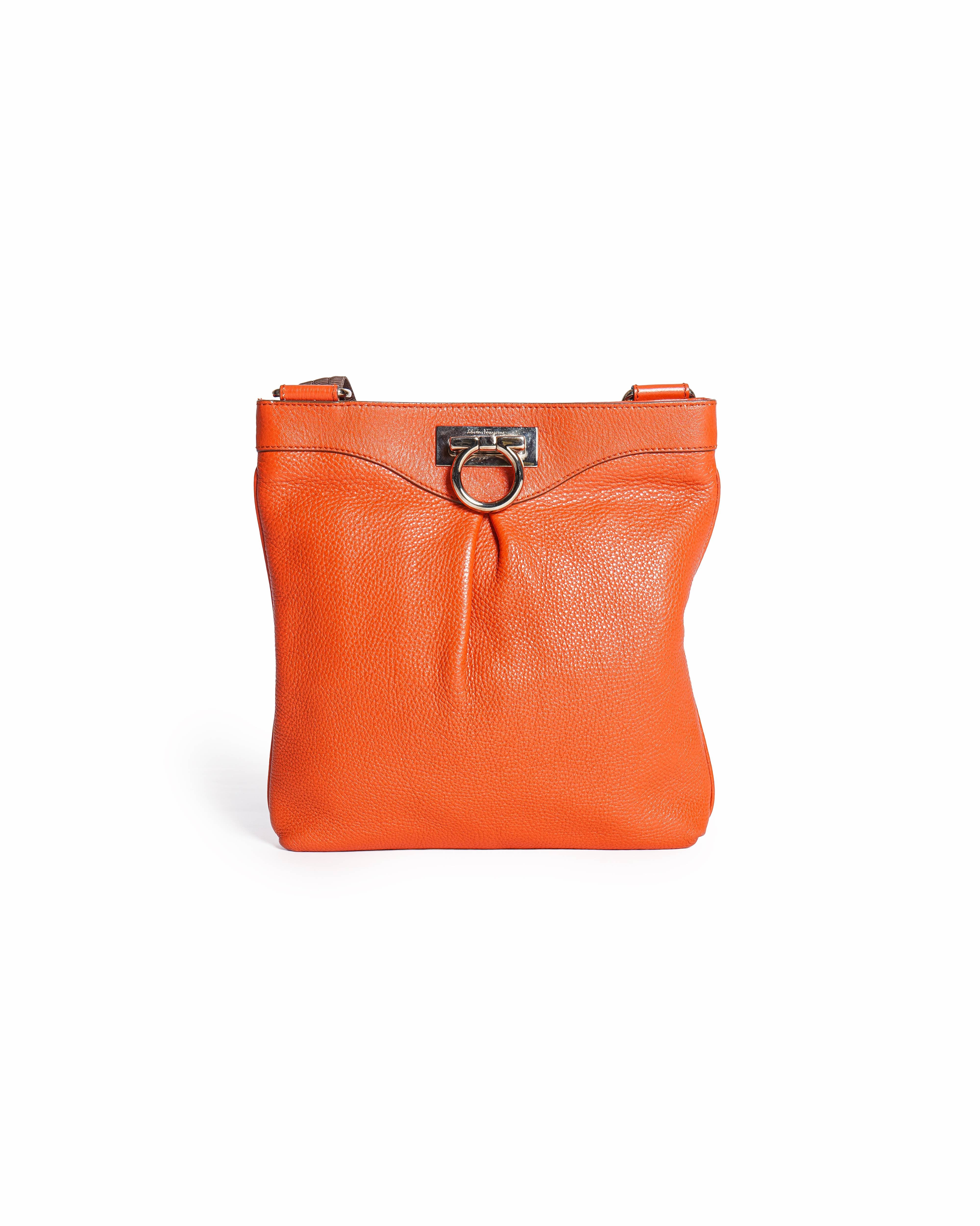 Salvatore Ferragamo Gancini Pebbled Leather Crossbody Messenger Bag