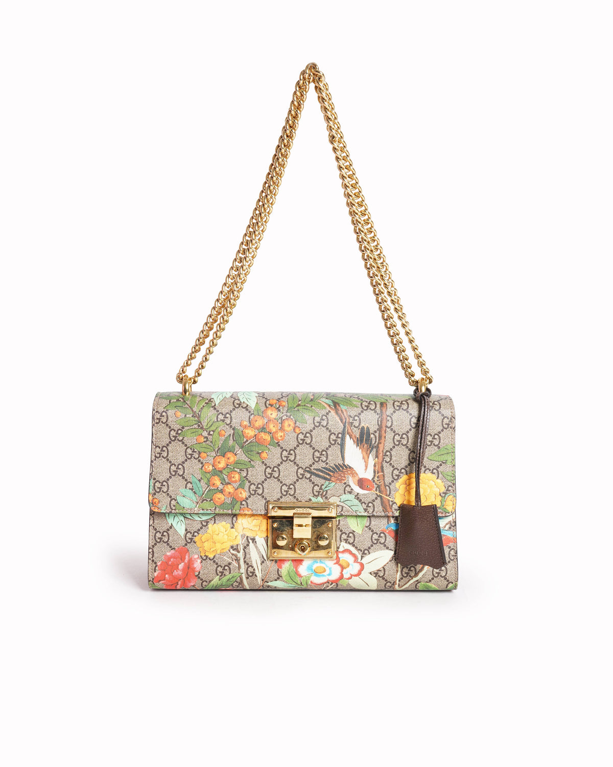 Gucci Beige Multicolor Coated Canvas Tian Padlock Medium Shoulder Bag