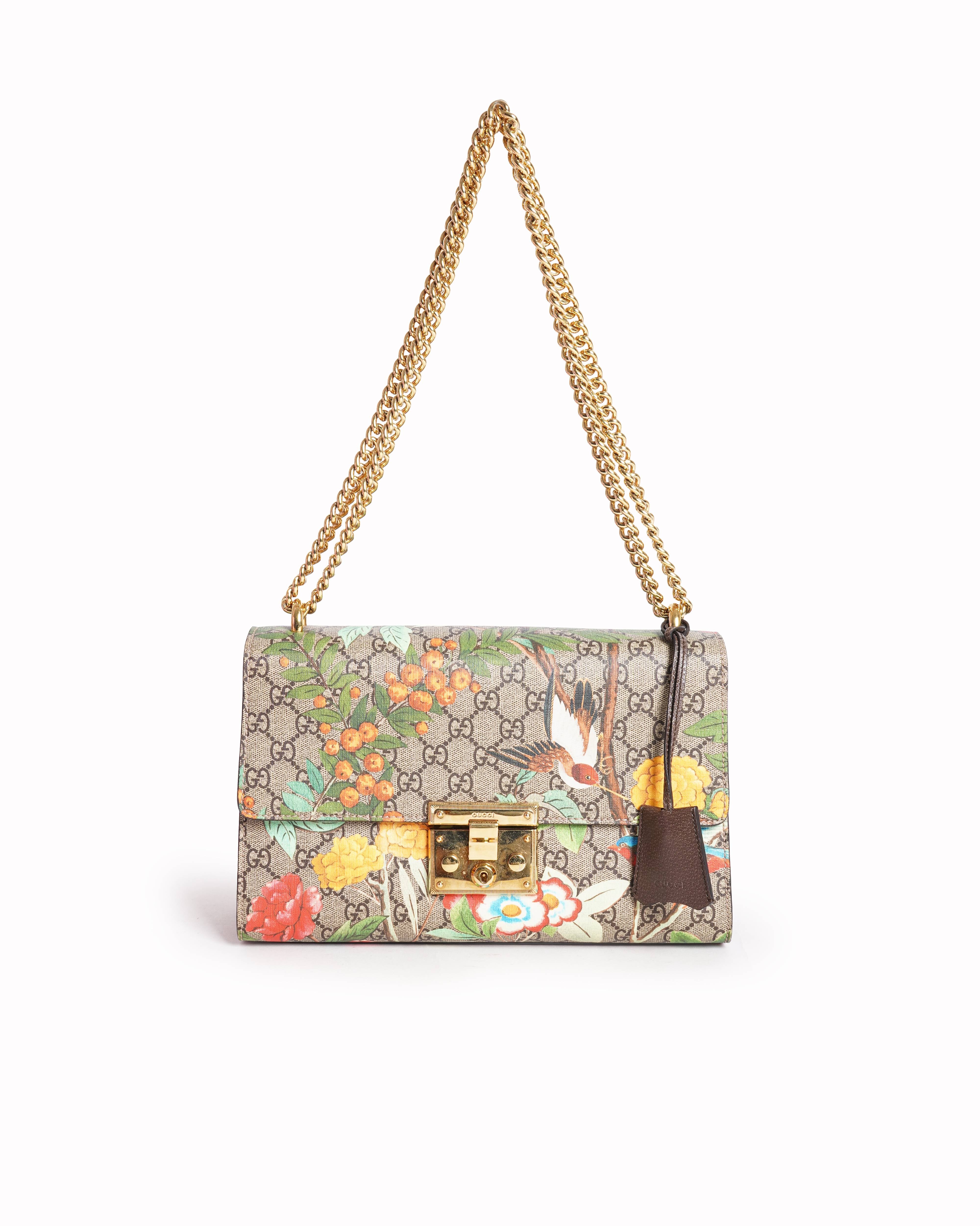 Gucci Beige Multicolor Coated Canvas Tian Padlock Medium Shoulder Bag