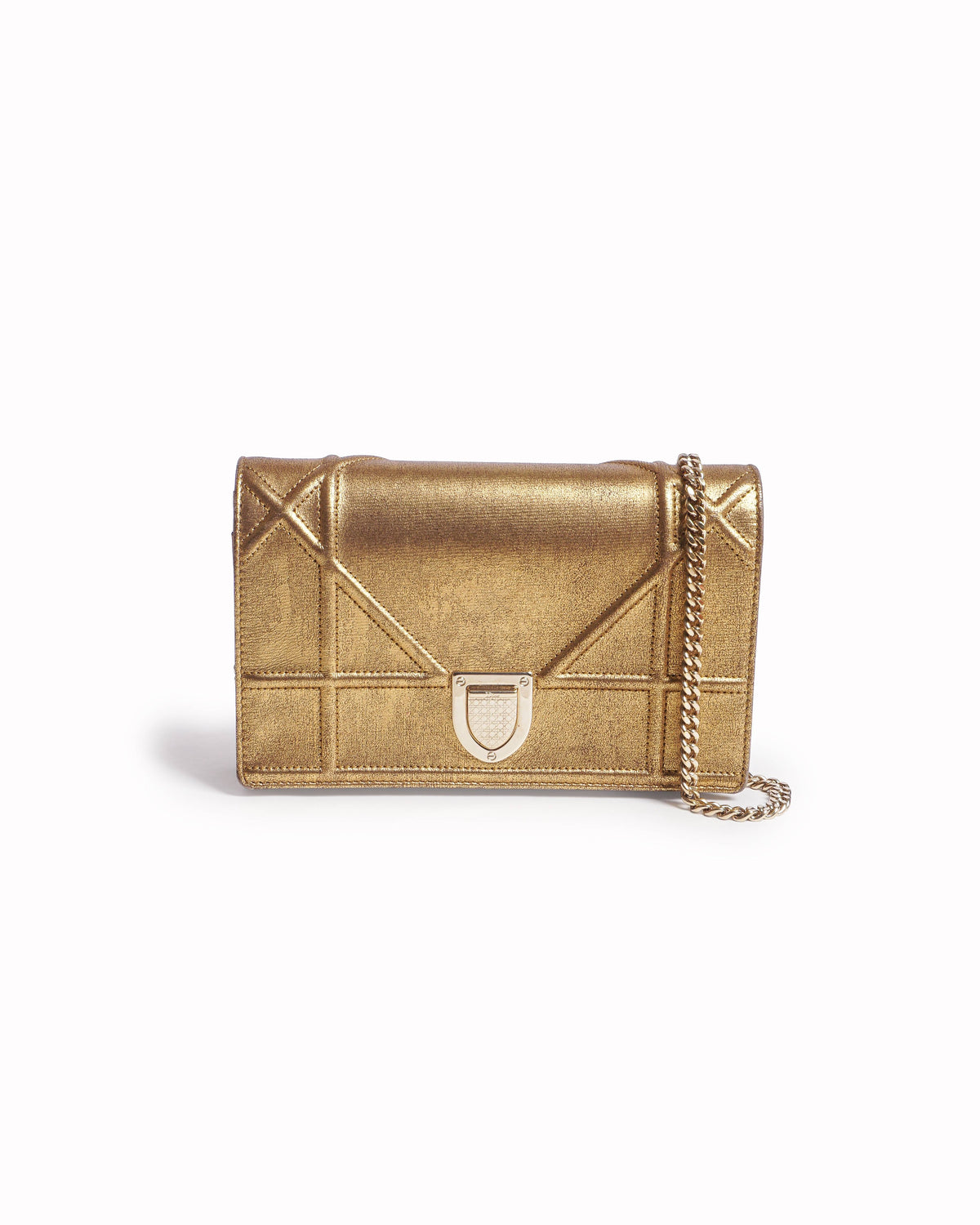 Dior Gold Metallic Leather Diorama Wallet On Chain