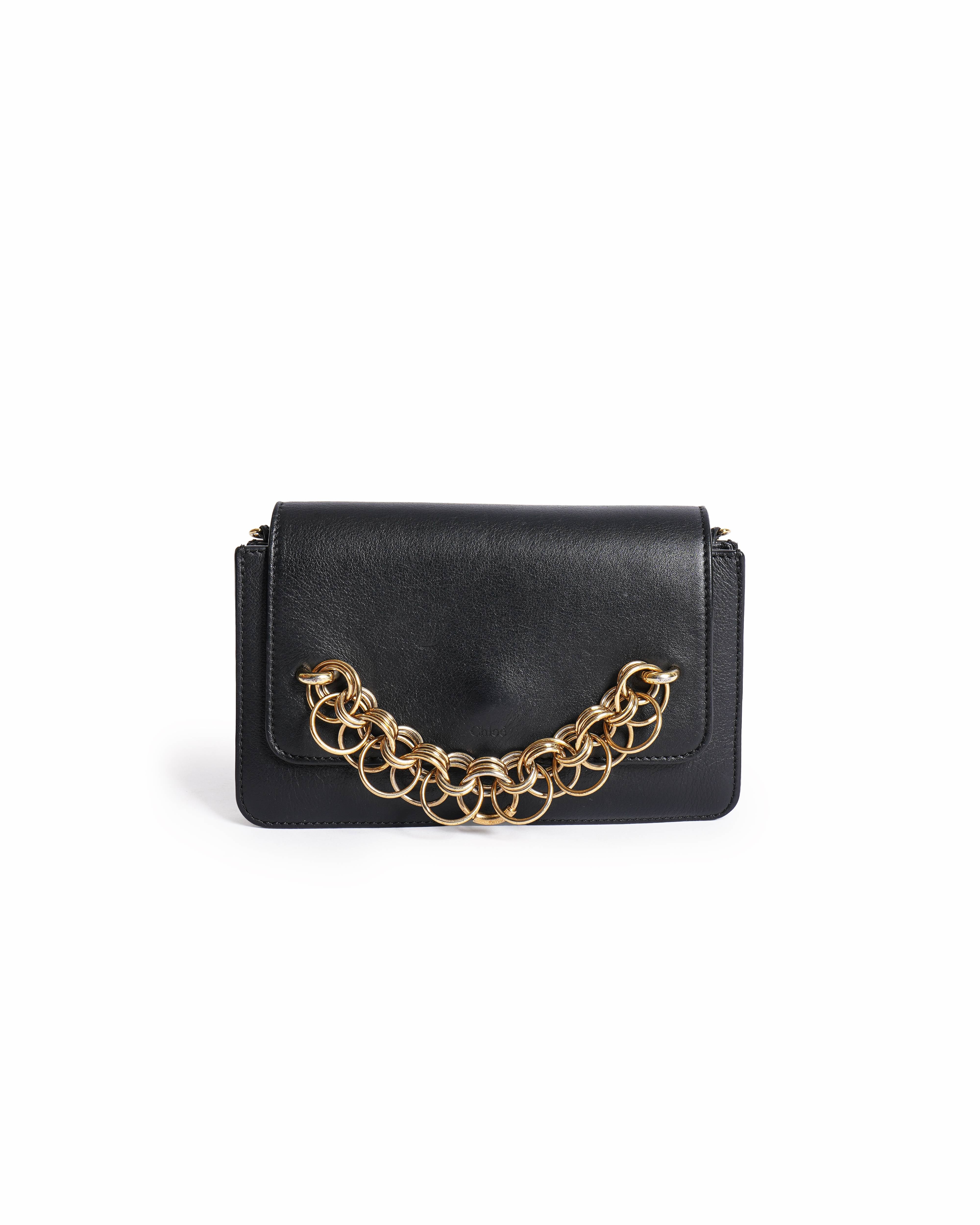 Chloé Black Leather Drew Bijou Clutch With Deattachable Crossbody Bag