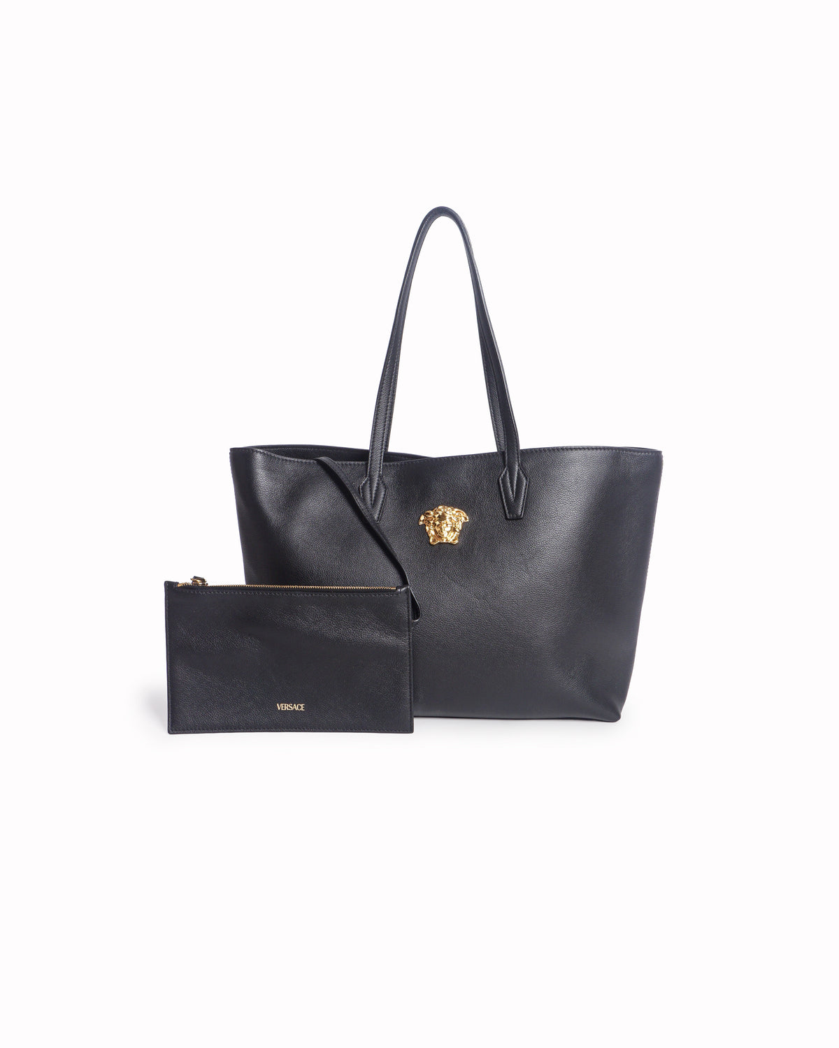Versace Black Leather Medusa Tote Bag