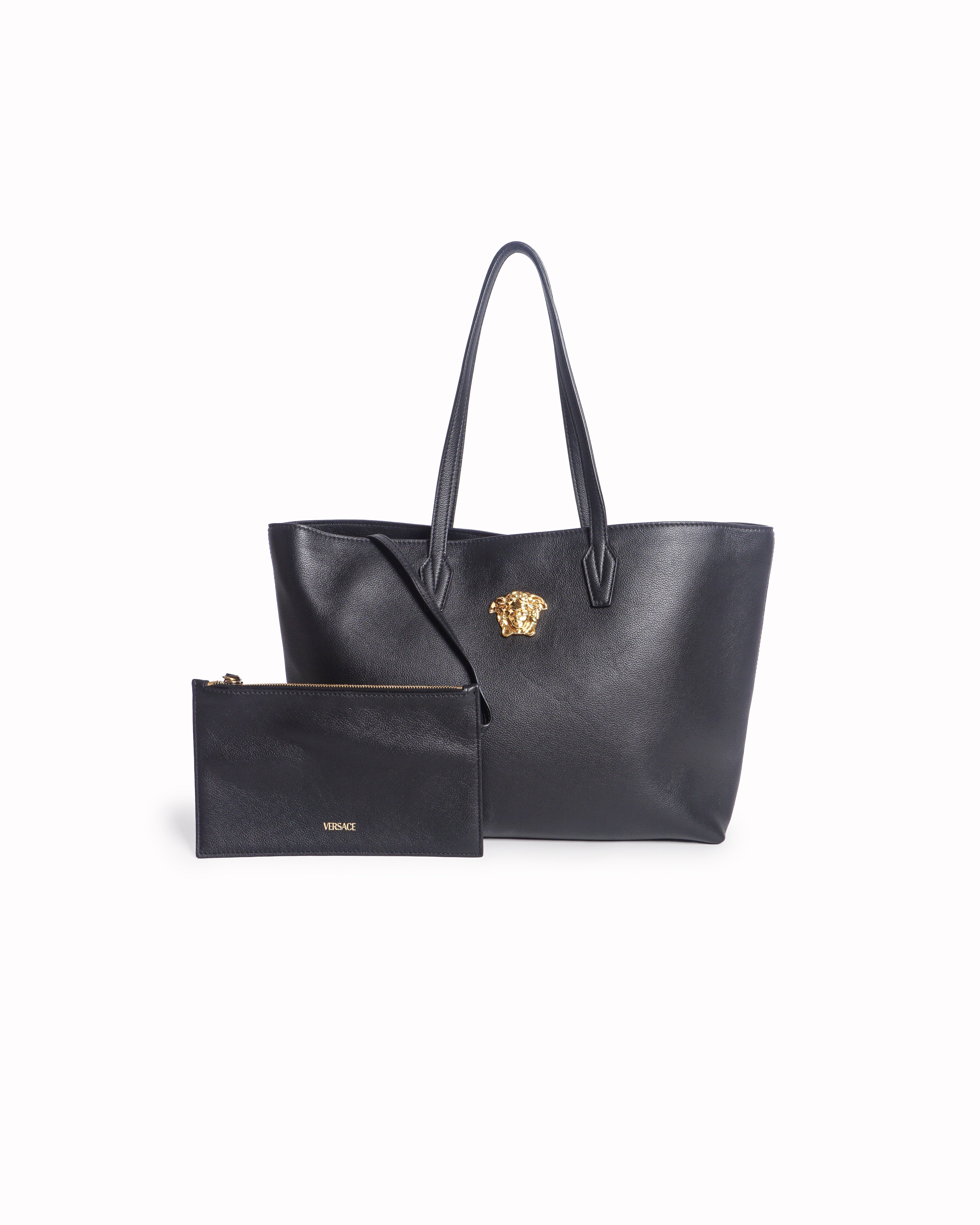 Versace Black Leather Medusa Tote Bag