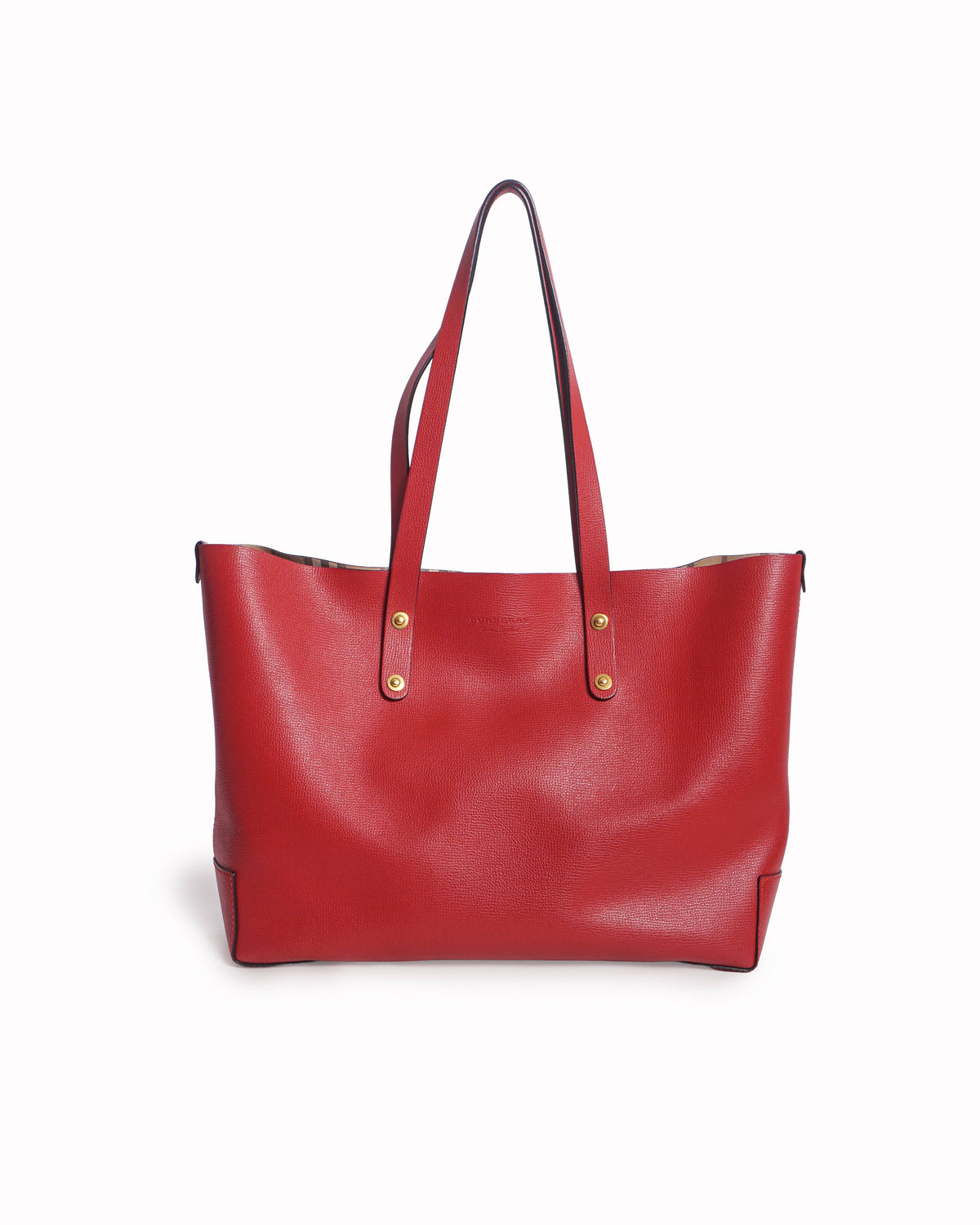 Burberry Bright Red Leather Crest Shopping Tote