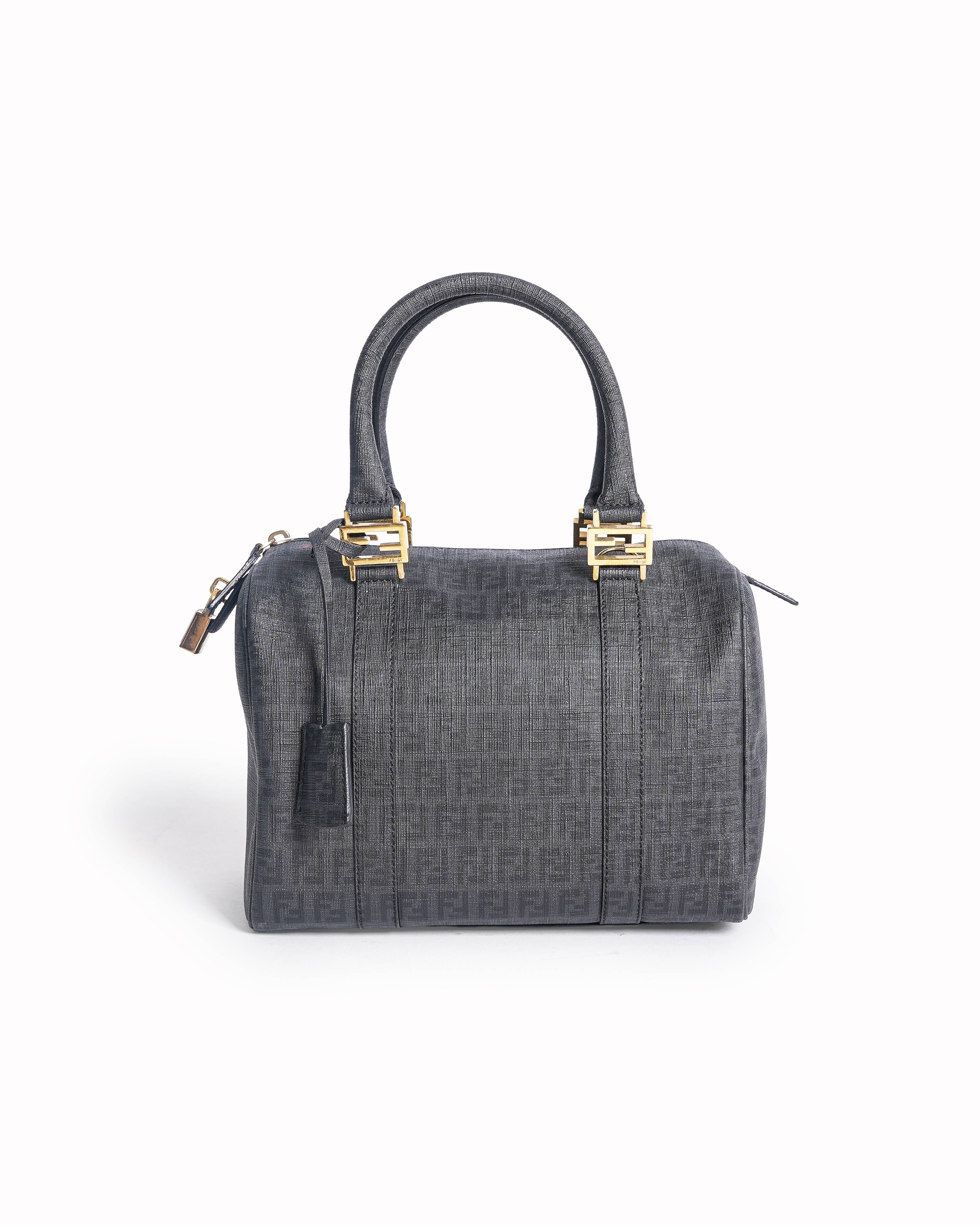 Fendi Noccino Zucchino Spalmati coated Canvas forever bauletto boston bag