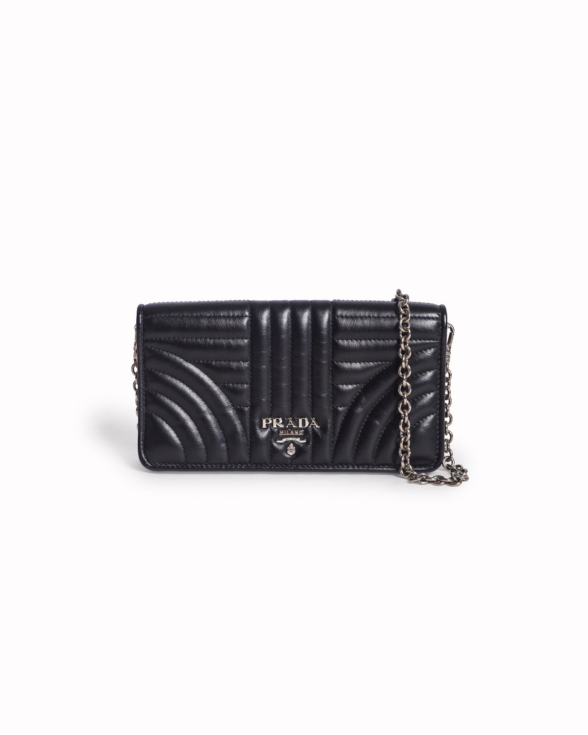 Prada Black Quilted Nappa Leather Diagramme Wallet On Chain