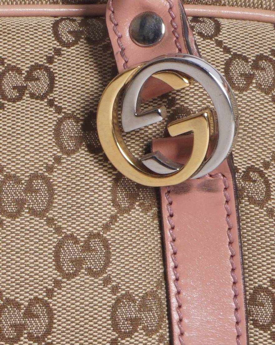 Gucci Vintage GG Canvas Pink Leather Shoulder Bag | Authentic Pre