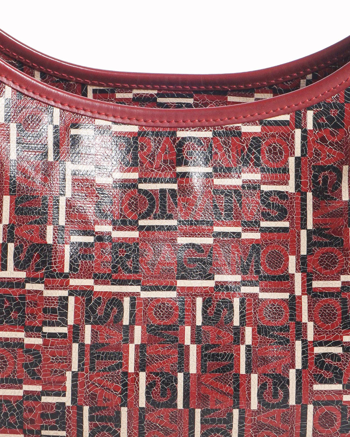 Salvatore Ferragamo Red Printed Logo Leather Shoulder Bag