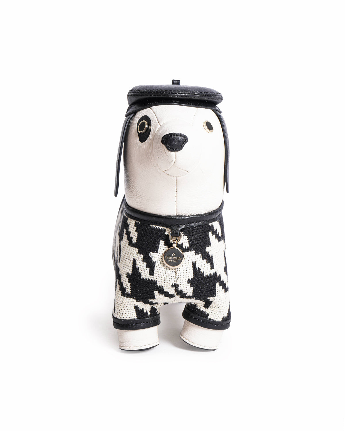 Kate Spade Claude Dog Dachshund Houndstooth Canvas Leather Crossbody Bag