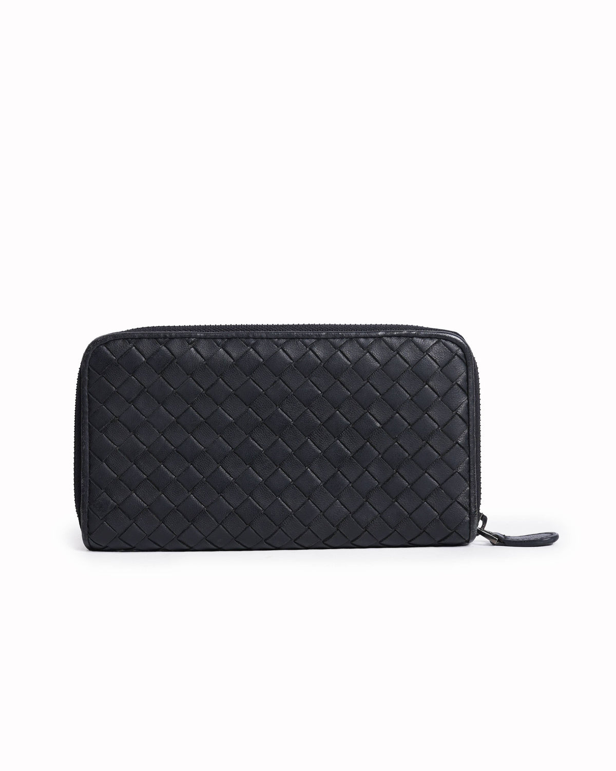 Bottega Veneta 
Black Intrecciato Leather Zip Around Wallet