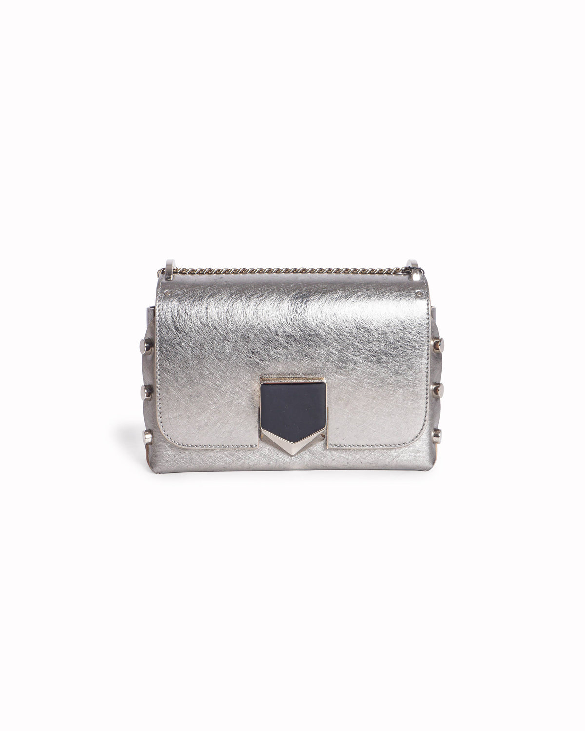 Jimmy Choo Lockett Petite Metallic Silver Leather Bag