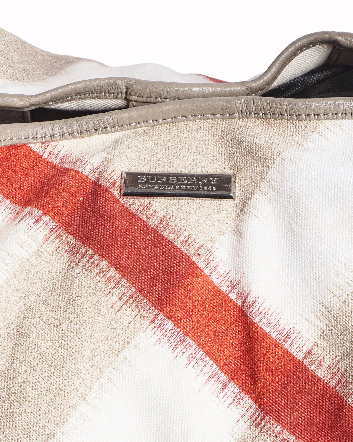 Burberry Ikat Check Canvas Tote Bag in Beige & Red
