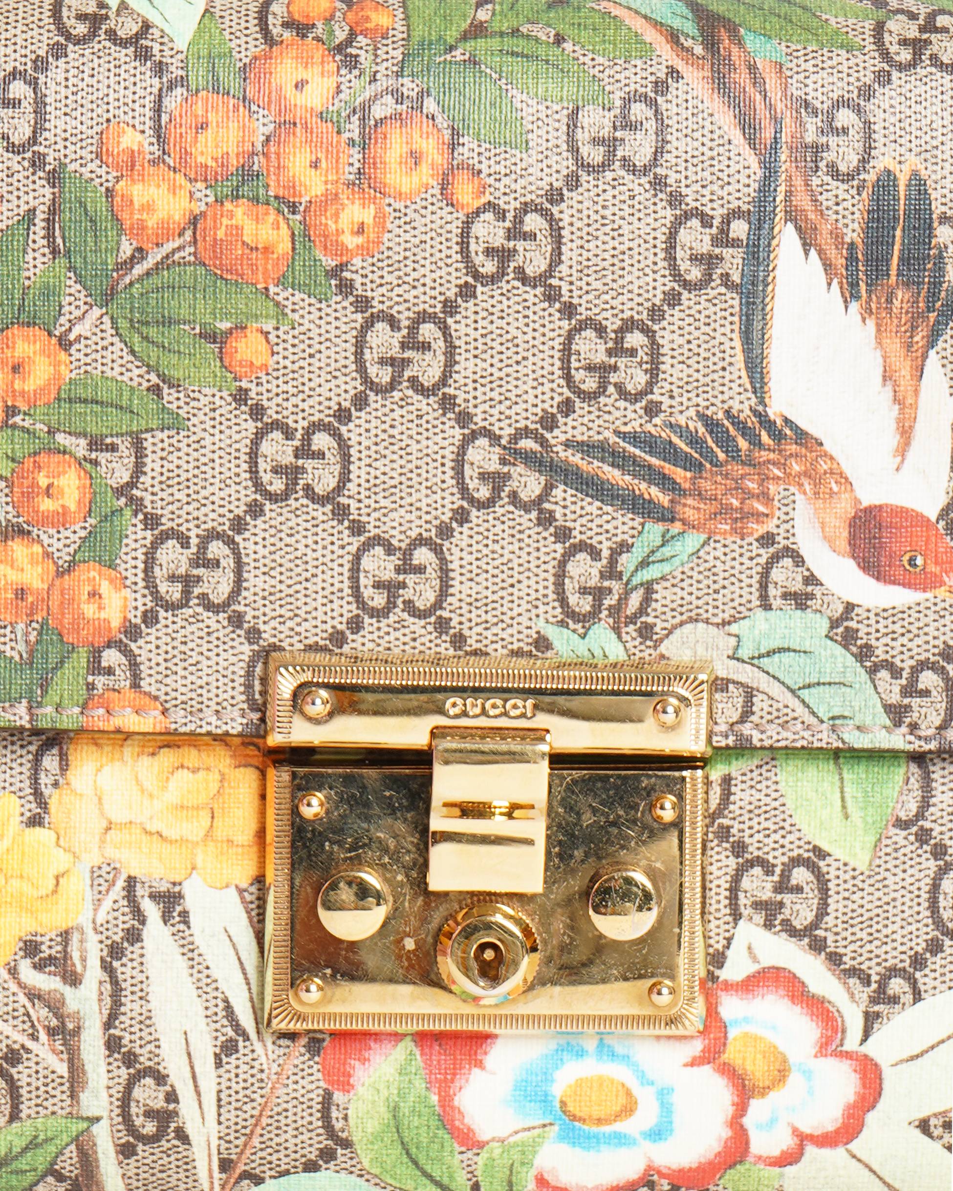 Gucci Beige Multicolor Coated Canvas Tian Padlock Medium Shoulder Bag